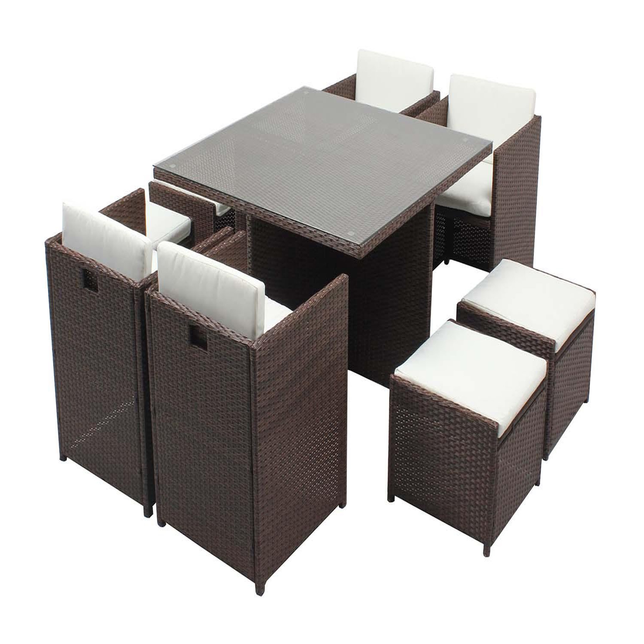 CONCEPT USINE Table et chaises 8 places encastrables résine marron-blanc miami