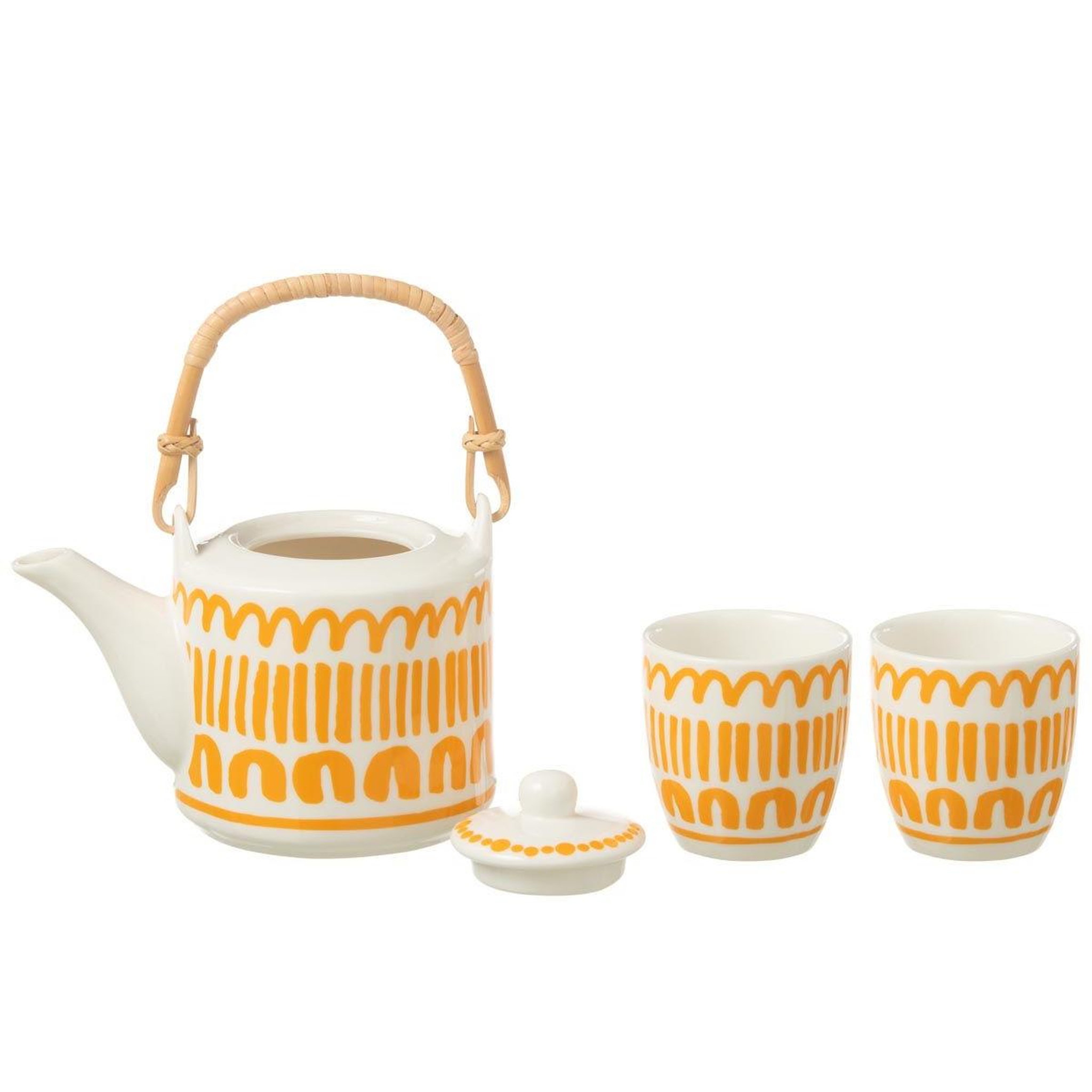 Voir la diapositive 2 : J-LINE Théière & 2 tasses design lignes  fiesta sud  16cm orange