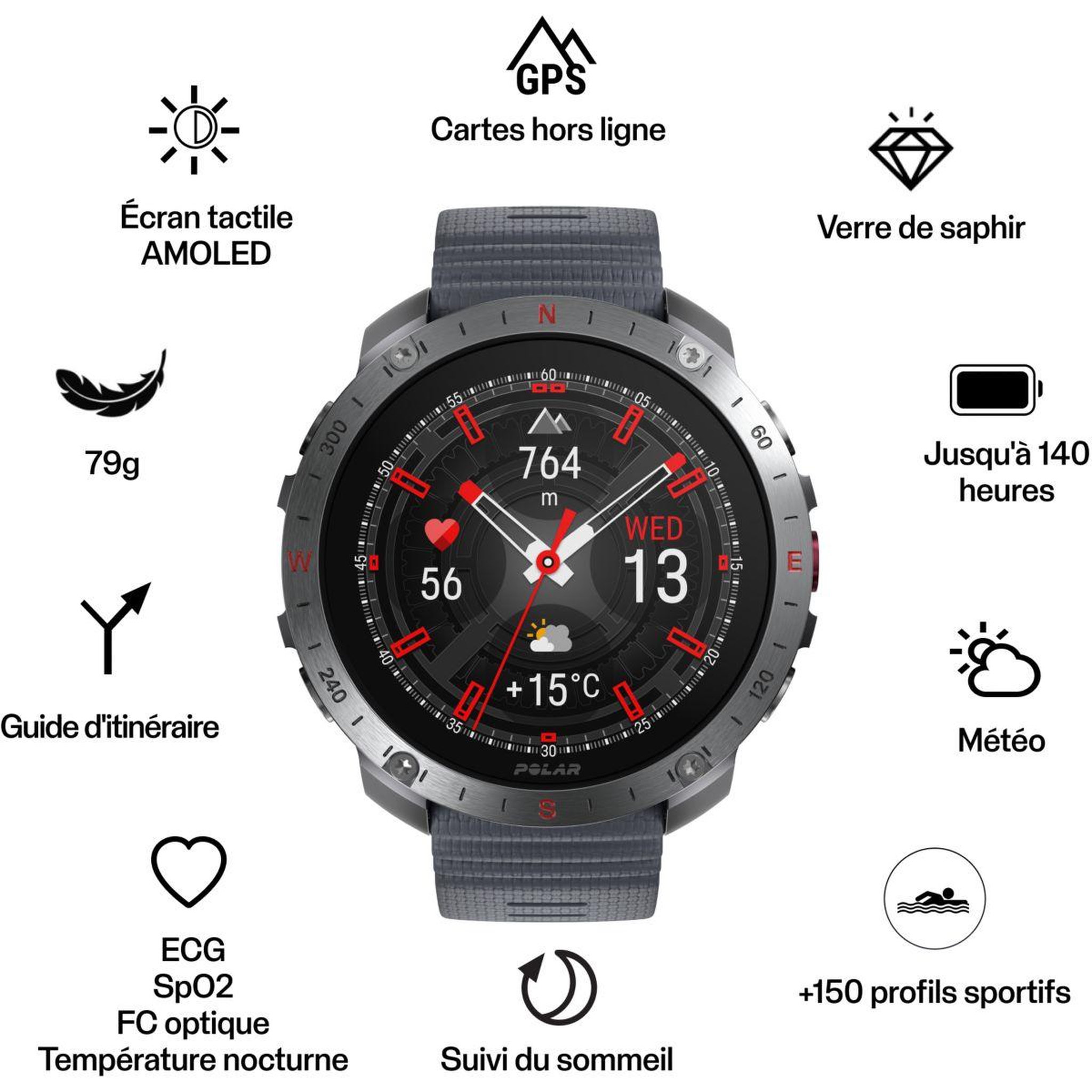 Voir la diapositive 2 : POLAR Montre sport grit x2 pro stone grey s-l
