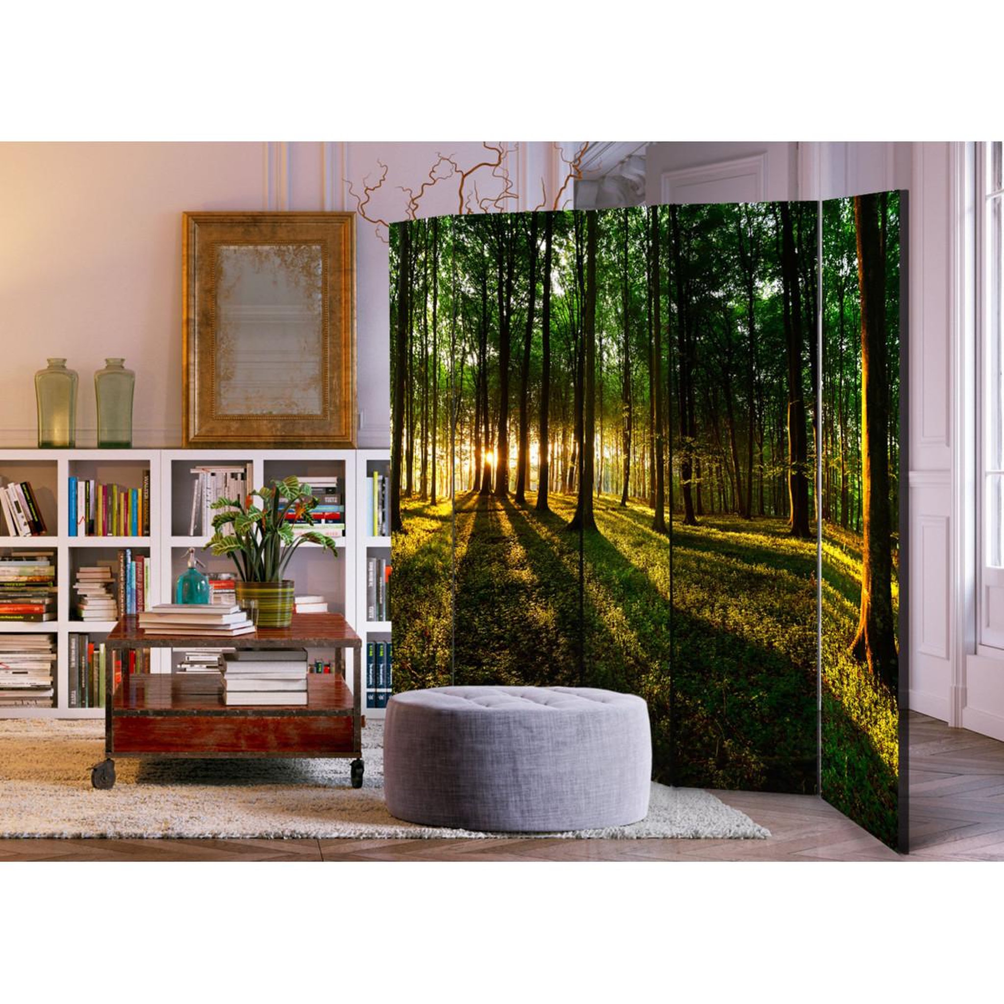 Voir la diapositive 2 : Paris Prix Paravent 5 volets  morning in the forest  172x225cm