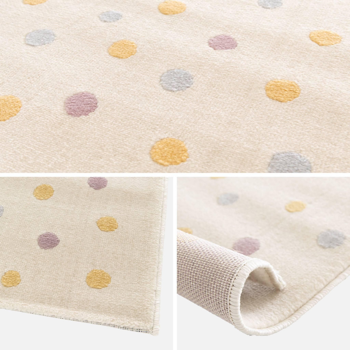 SWEEEK Tapis enfant à pois. crème. bleu. jaune et violet. poils ras