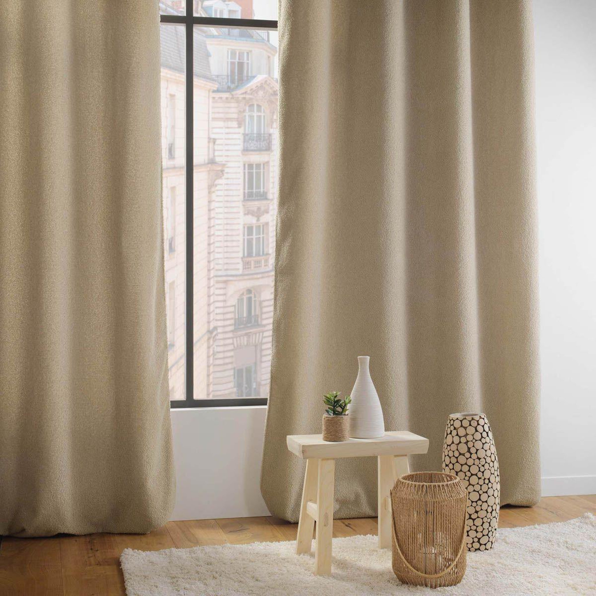 Voir la diapositive 4 : Douceur d'Intérieur Rideau à œillets bouclette  wooly  140x240cm beige