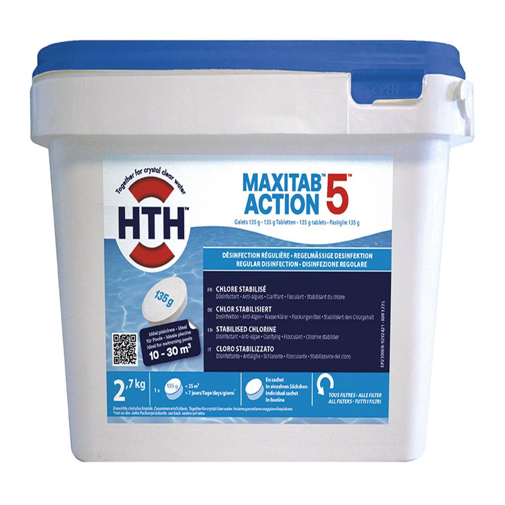 HTH Chlore 5 actions en galets Maxitab 2,7 kg - HTH
