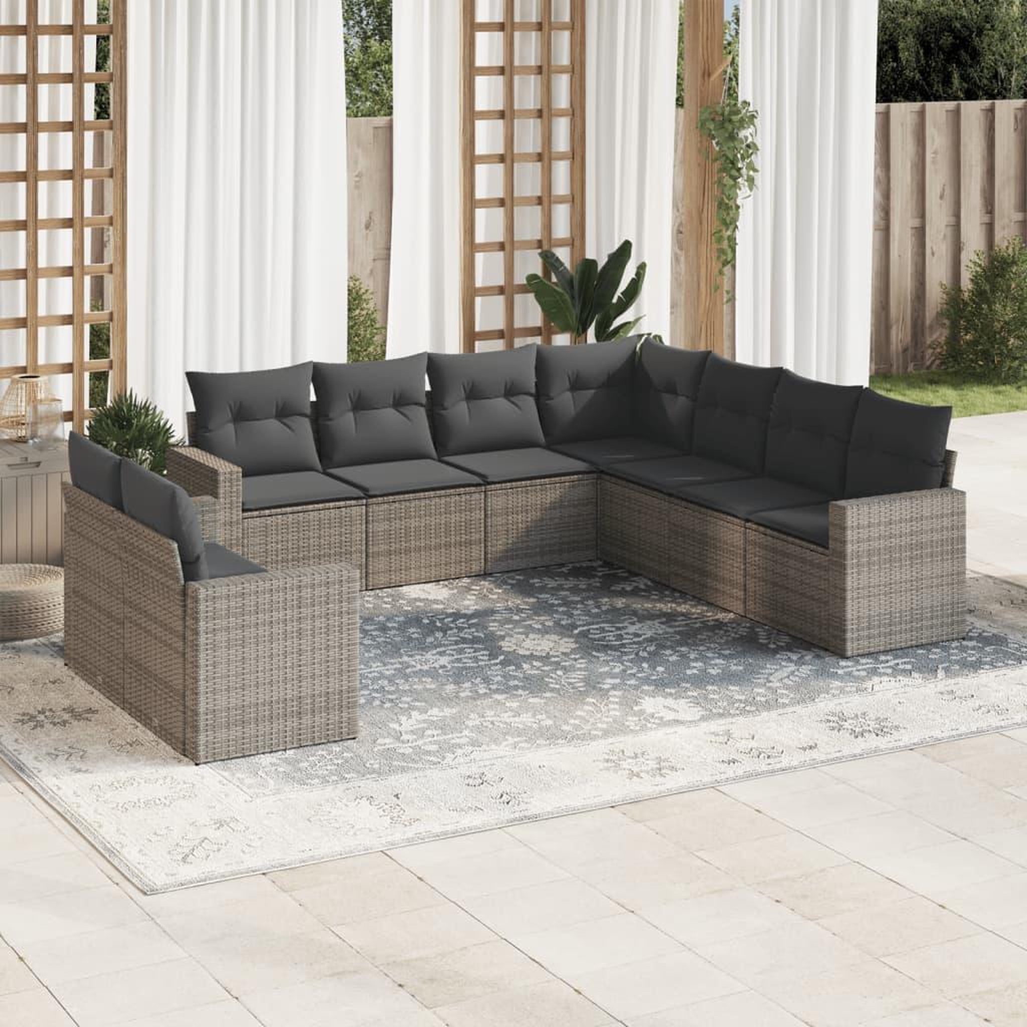 VIDAXL Salon de jardin 9 pcs avec coussins gris resine tressee