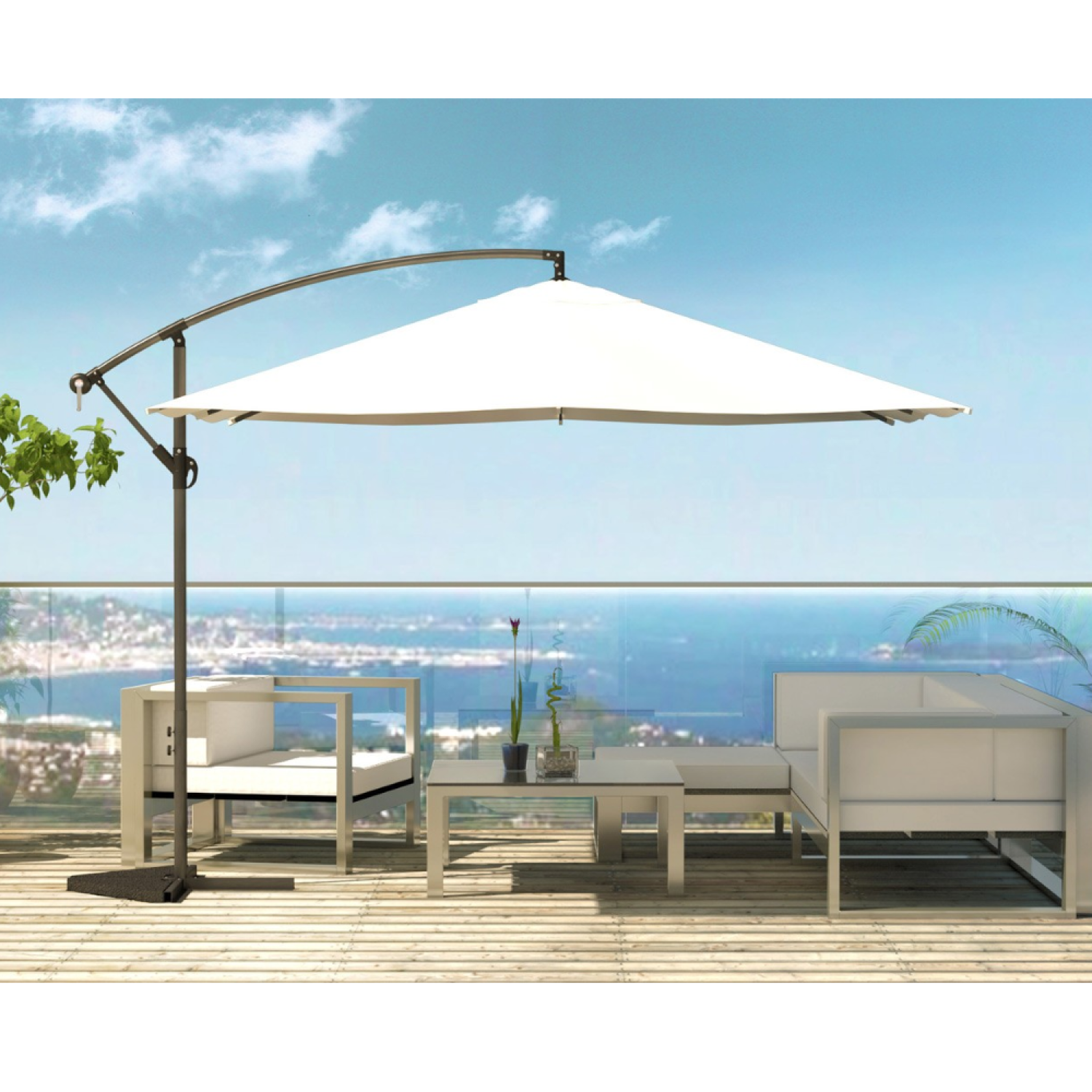 Voir la diapositive 3 : CONCEPT USINE Parasol ecru déporté carré 3 x 3 m led solenzara