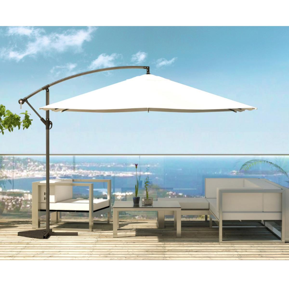 CONCEPT USINE Parasol ecru déporté carré 3 x 3 m led SOLENZARA
