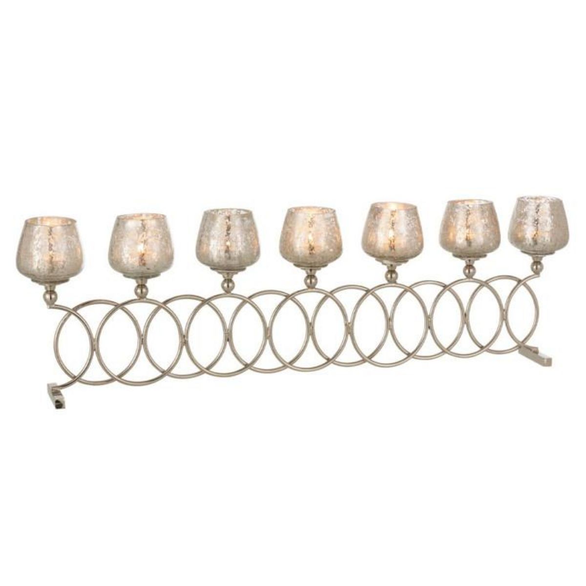 Paris Prix Lot 8 Photophores Anneaux  Craquelé  75cm Argent