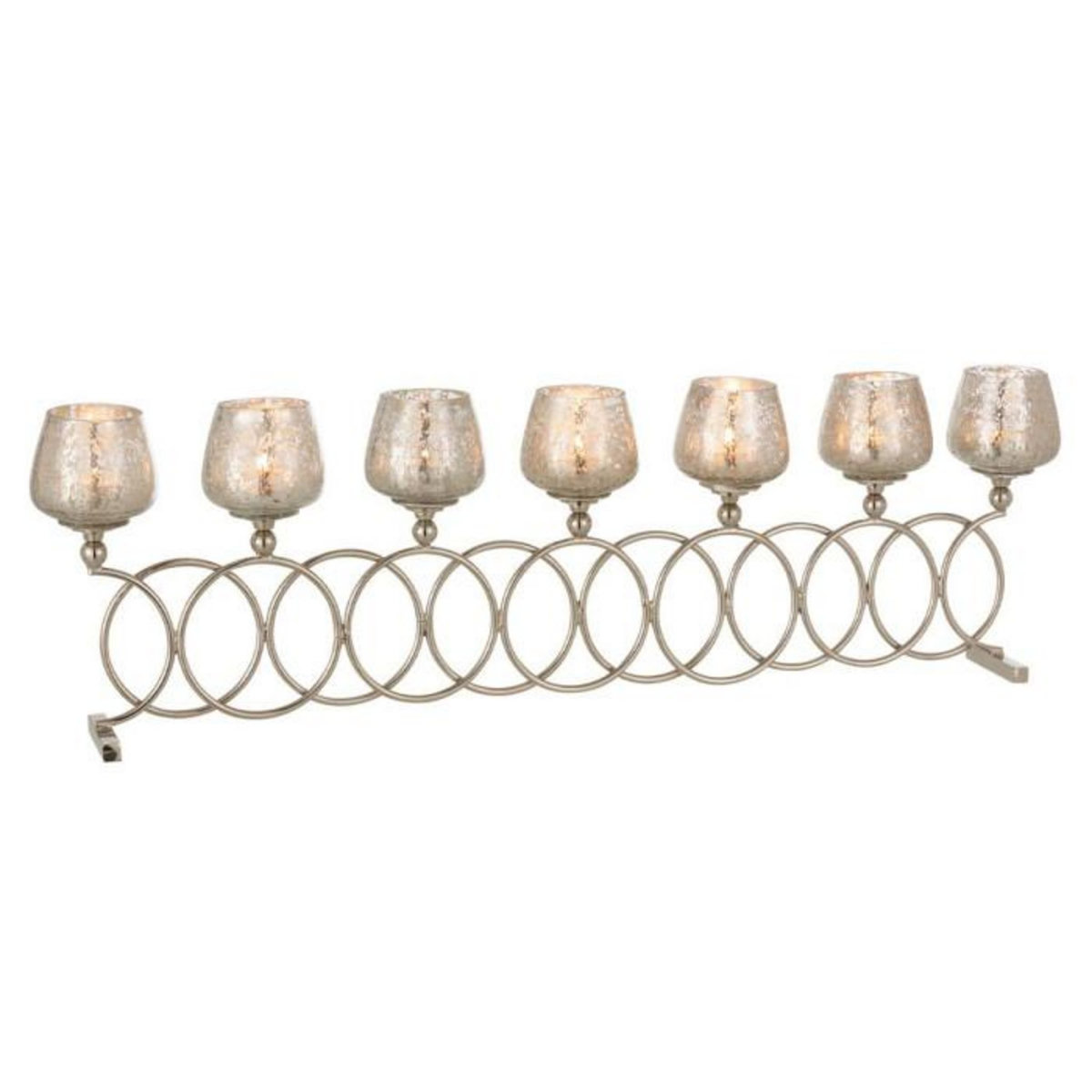 Paris Prix Lot 8 Photophores Anneaux  Craquelé  75cm Argent