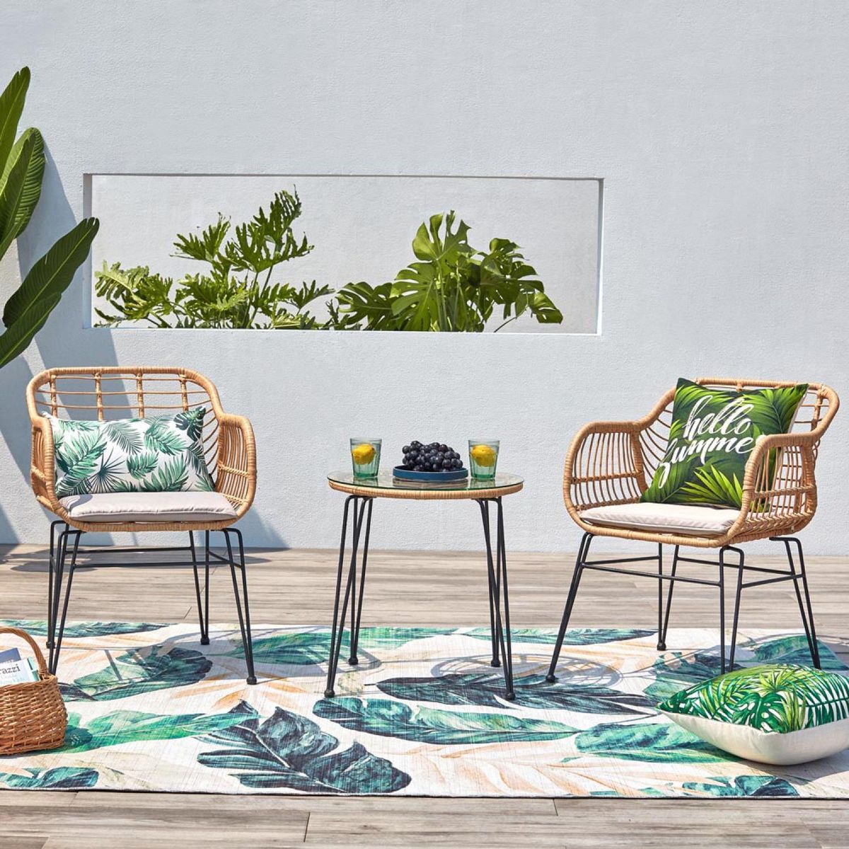 CONCEPT USINE Salon de balcon rotin beige & fer GALICIA