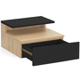 Voir la diapositive 4 : ID MARKET Lot de 2 tables de chevet murales TOMI 1 tiroir + 1 tablette étagère suspendue + 1 tablette façon hêtre et noir