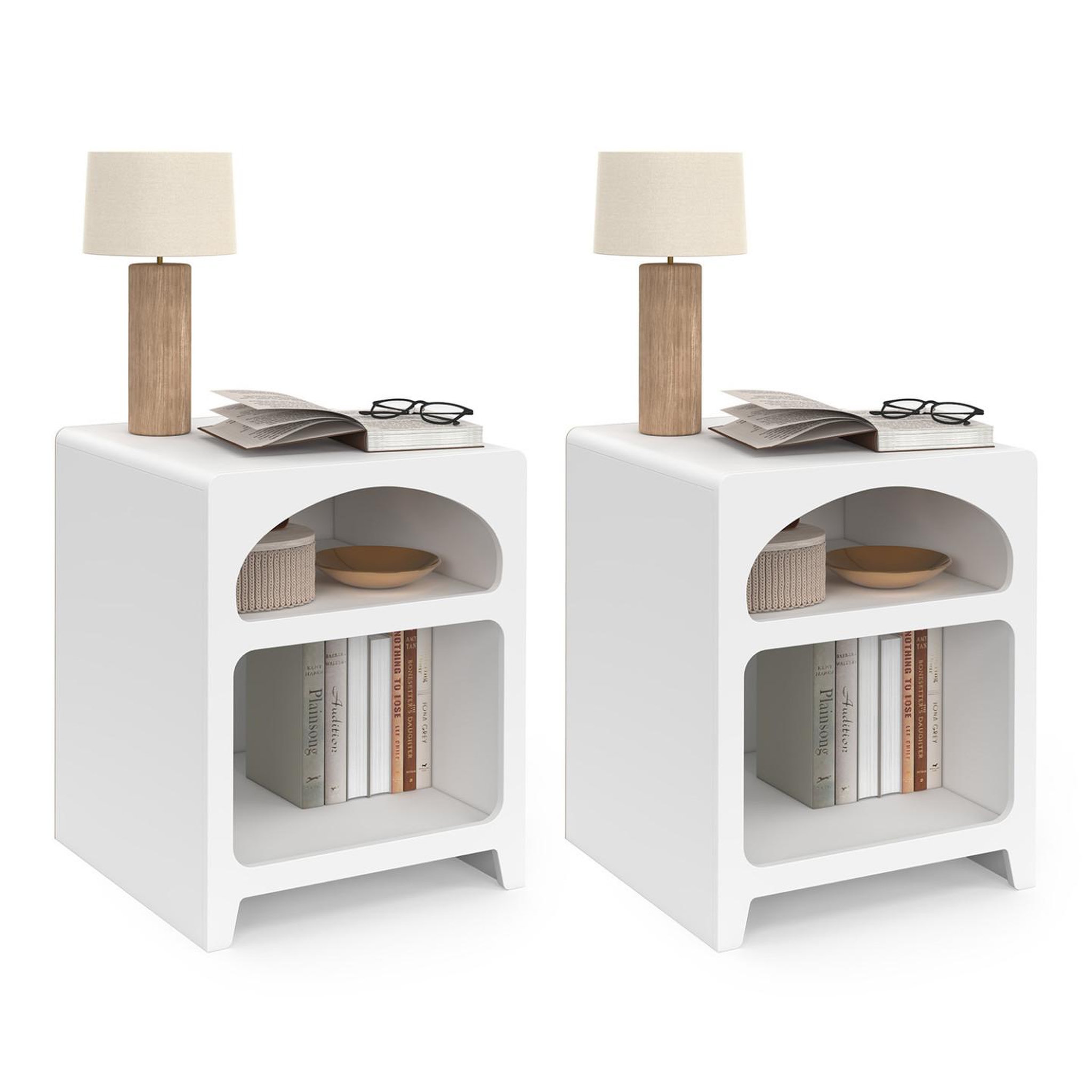 ID MARKET Lot de 2 tables de chevets organiques alesia bois blanc 2 niches