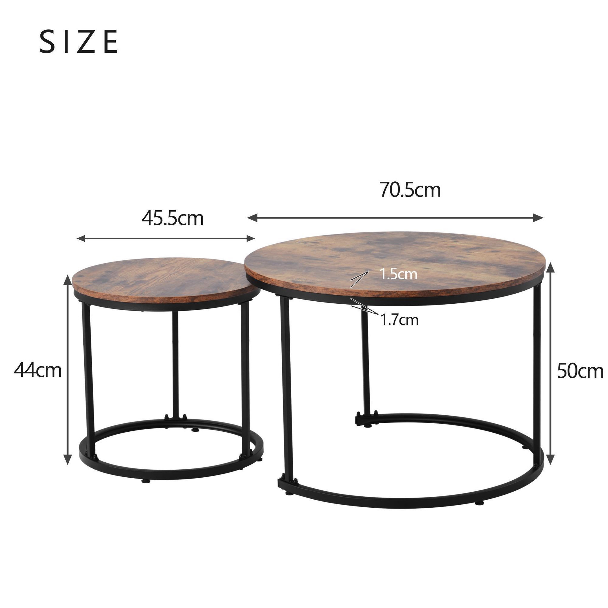 Voir la diapositive 6 : MERAX Ensemble De 2 Tables Basses Rondes Avec Cadre En Métal Et Plateau En Panneaux Placage Marbre Marron