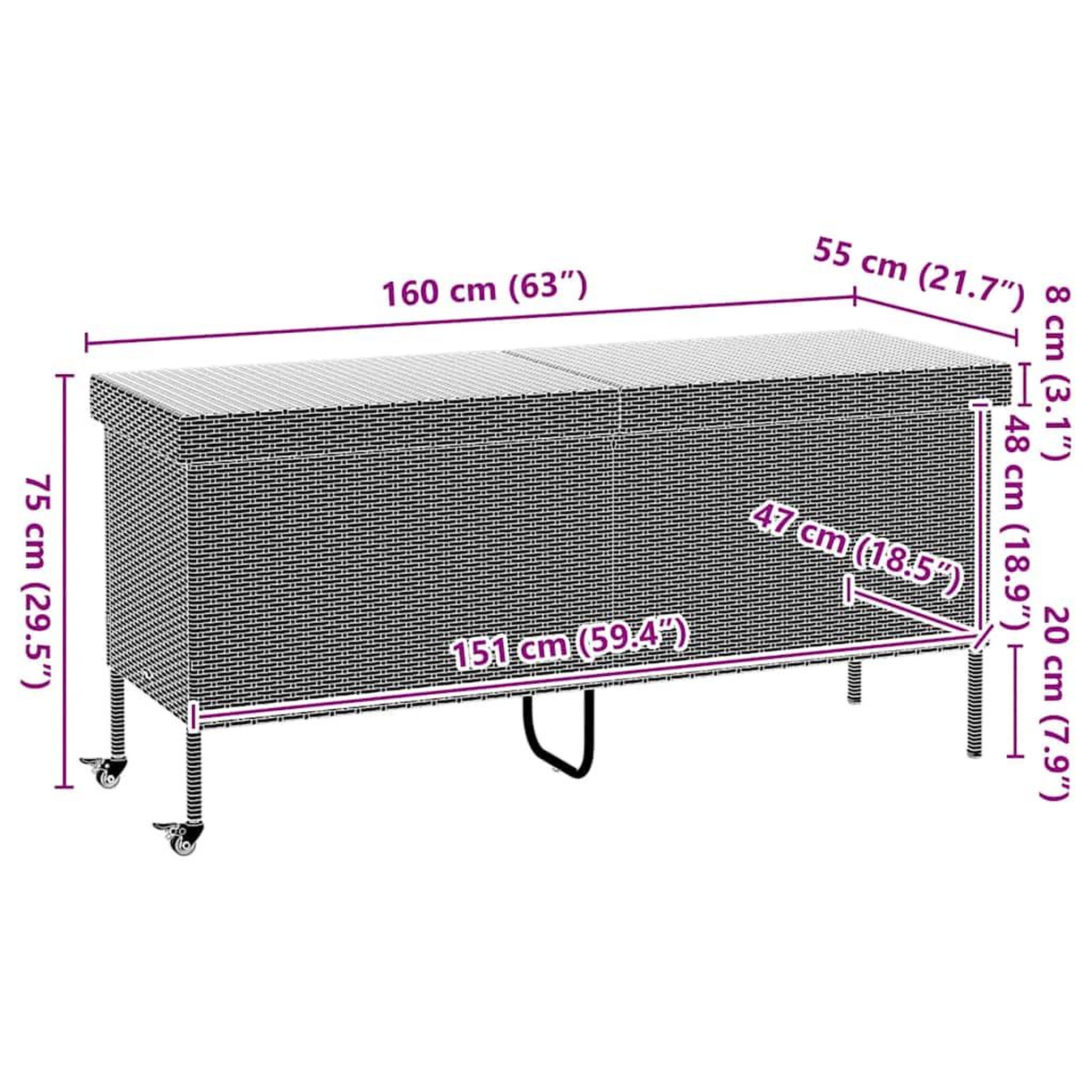 Voir la diapositive 6 : VIDAXL Boîte rangement jardin roues marron 160x55x75 cm resine tressee