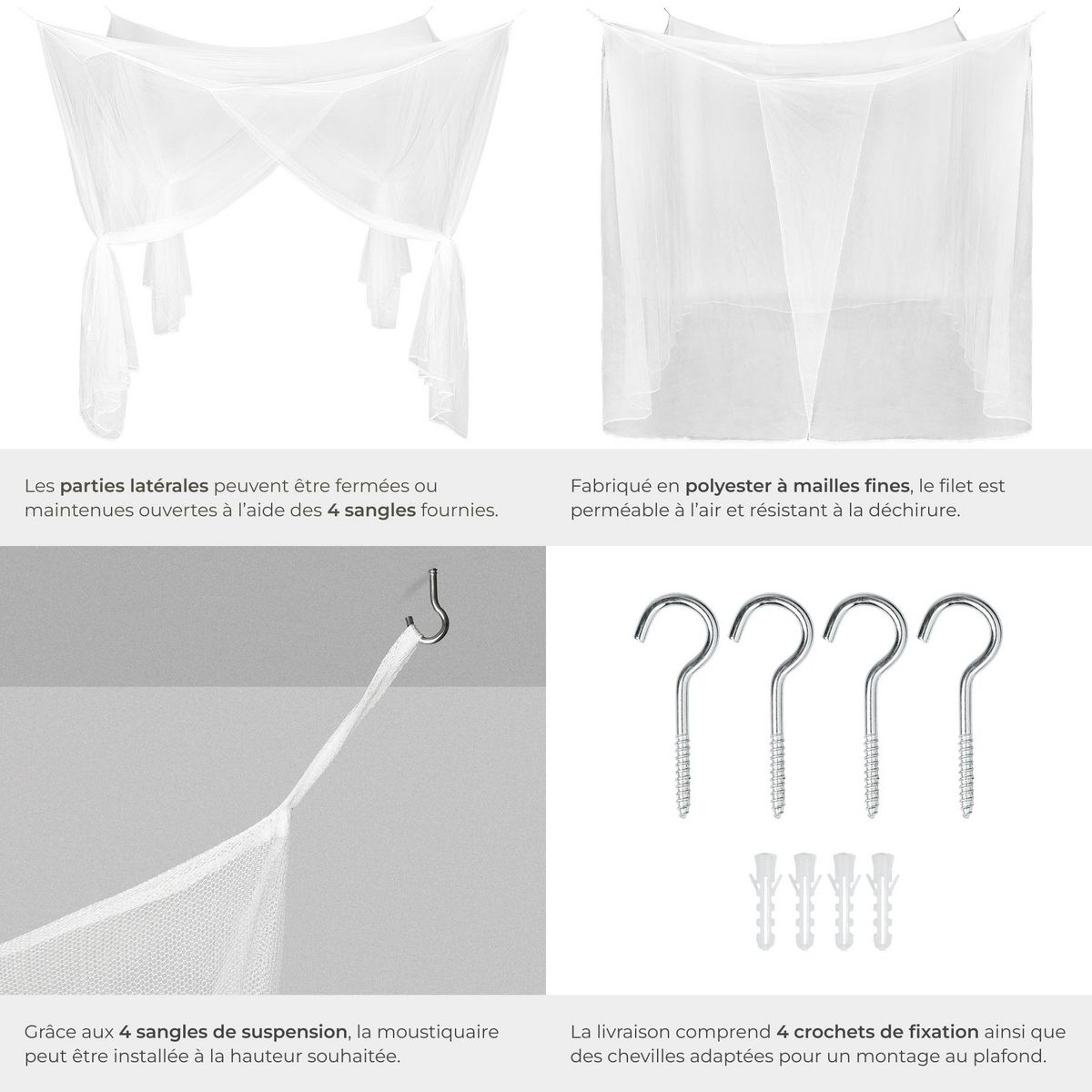 tectake Moustiquaire pour lits simples et doubles blanc