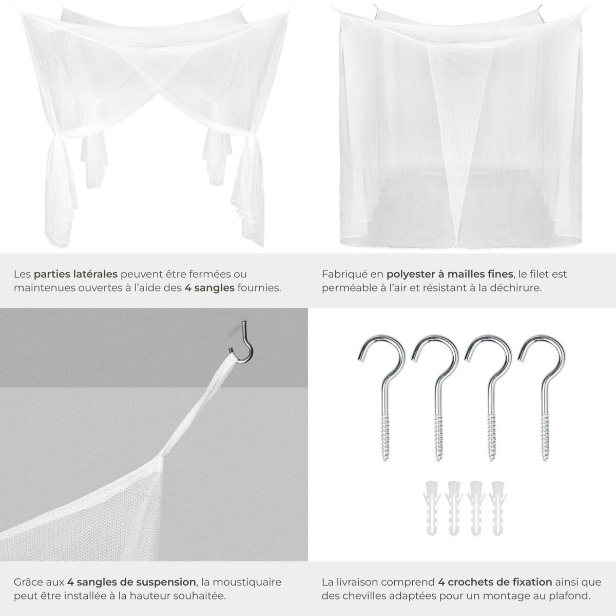 tectake Moustiquaire pour lits simples et doubles blanc