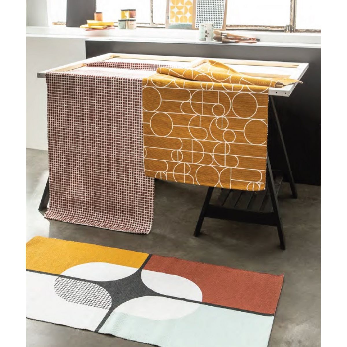 TODAY Tapis déco rectangle en polycoton imprimé graphique 60x120 cm TERRA ROSA