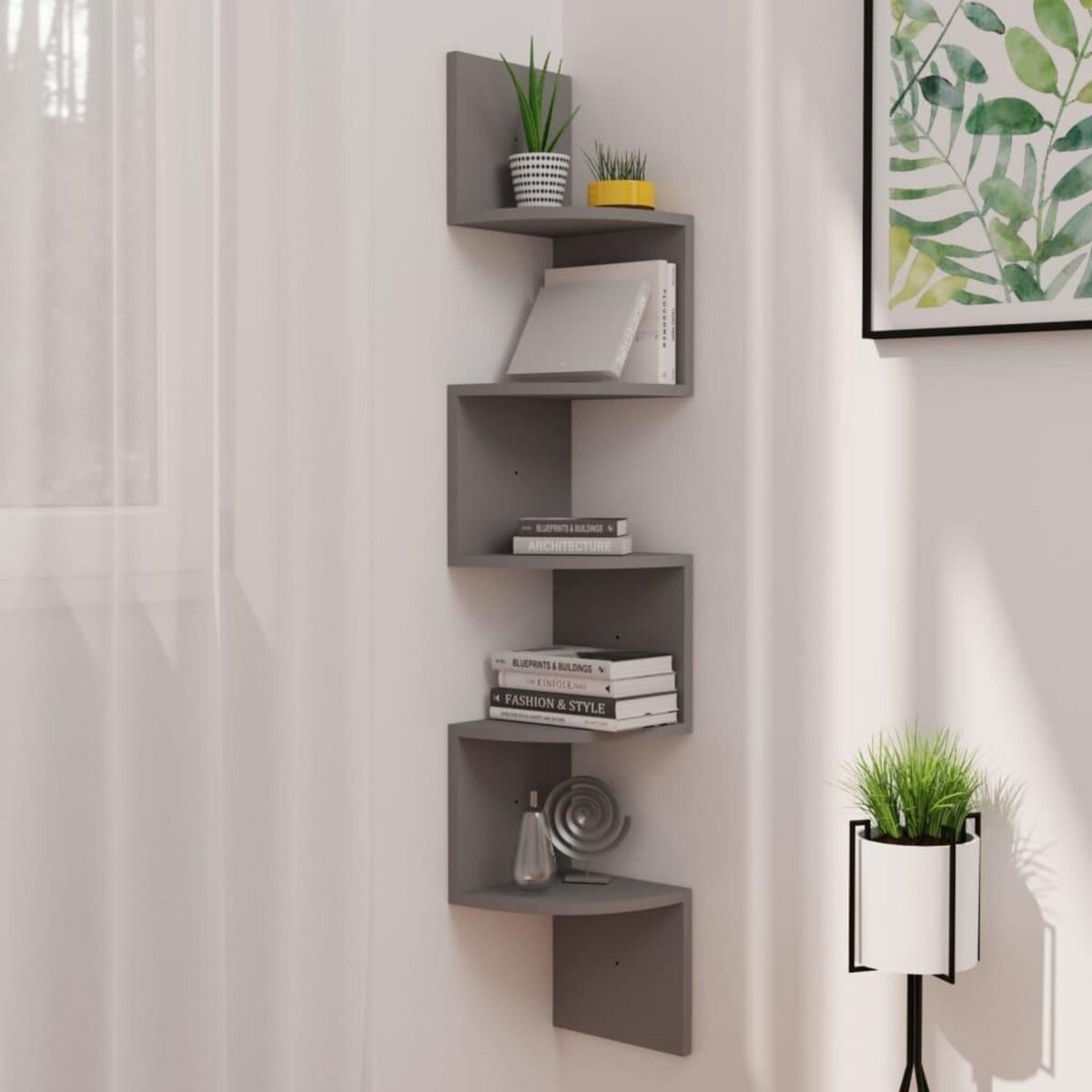 VIDAXL Etagere d'angle murale gris 19x19x123 cm bois d'ingenierie