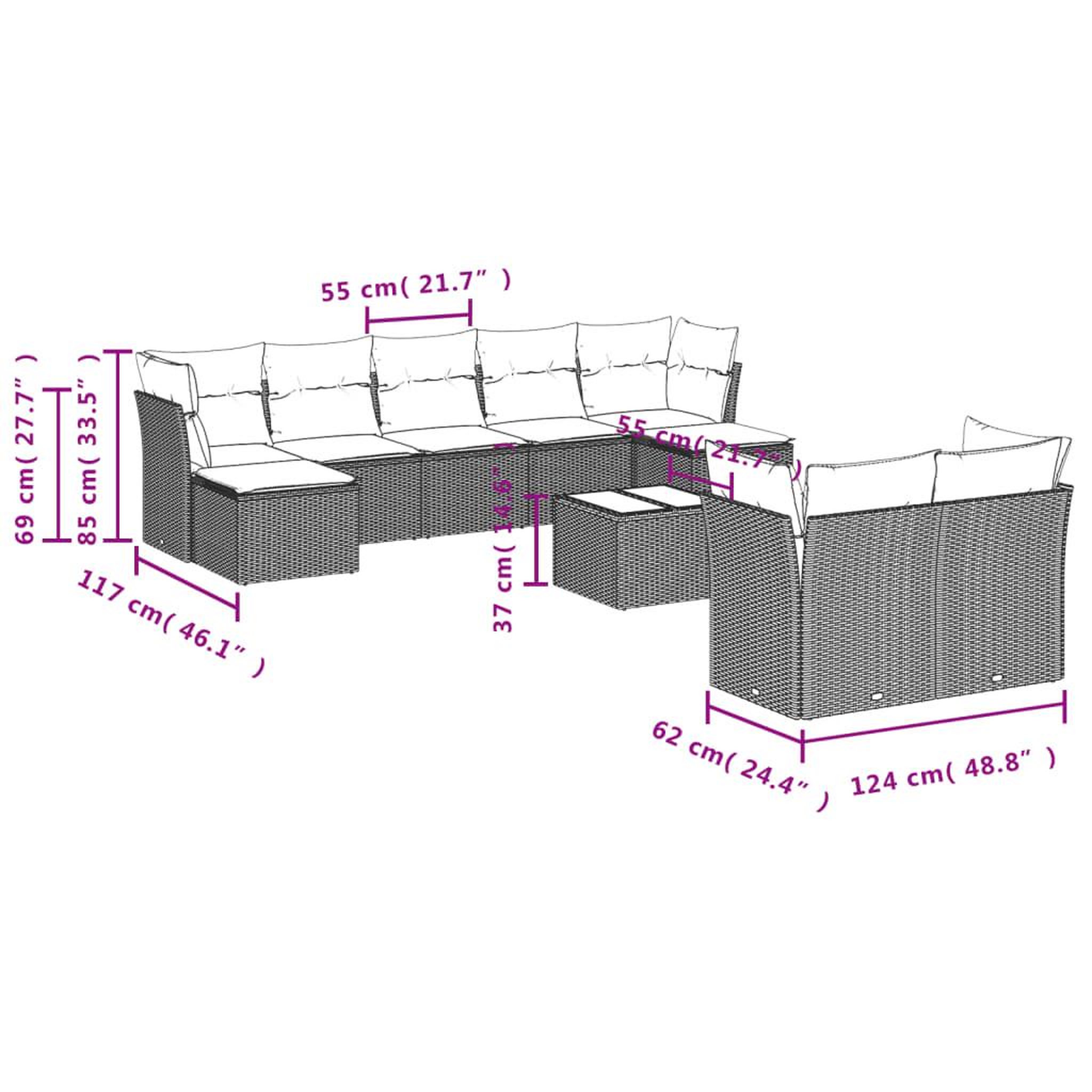 Voir la diapositive 4 : VIDAXL Salon de jardin avec coussins 10 pcs gris resine tressee