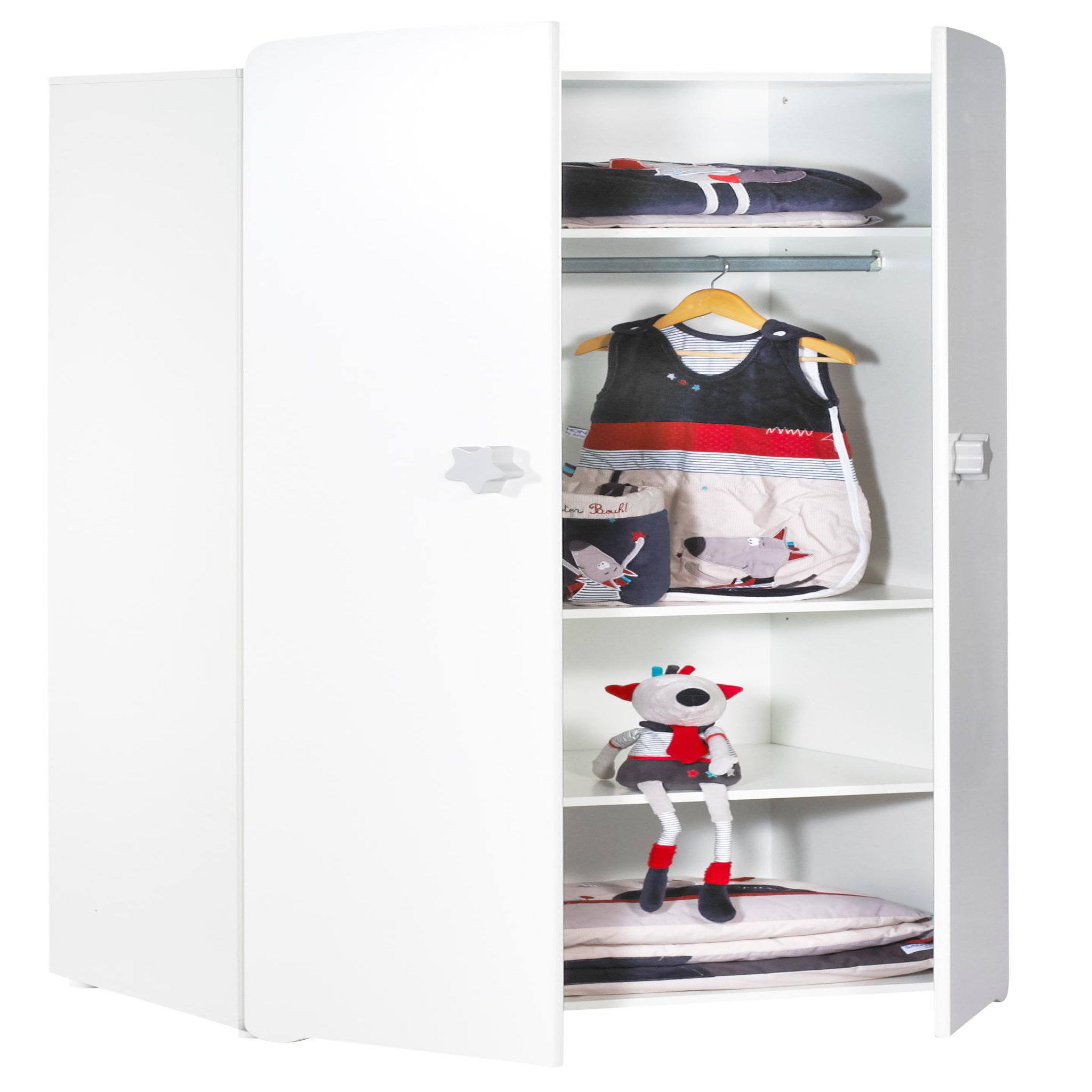 Voir la diapositive 2 : BABY PRICE Armoire chambre bébé 2 portes NEW BASIC Boutons Etoile Gris