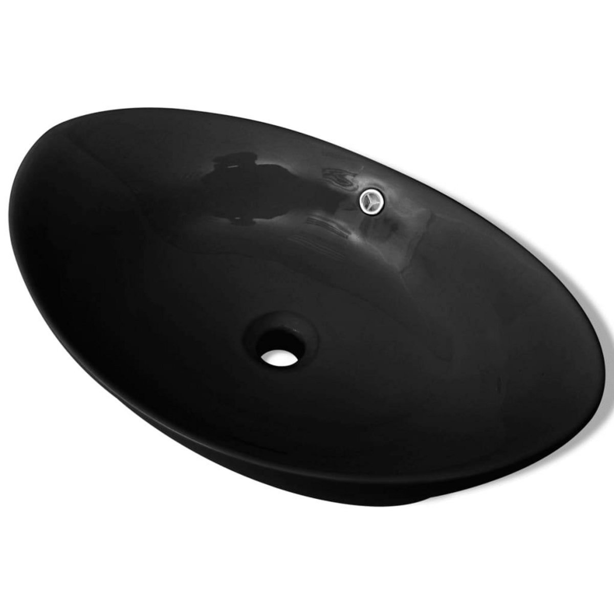 VIDAXL Lavabo ovale en ceramique noir avec trop plein 59 x 38,5 cm