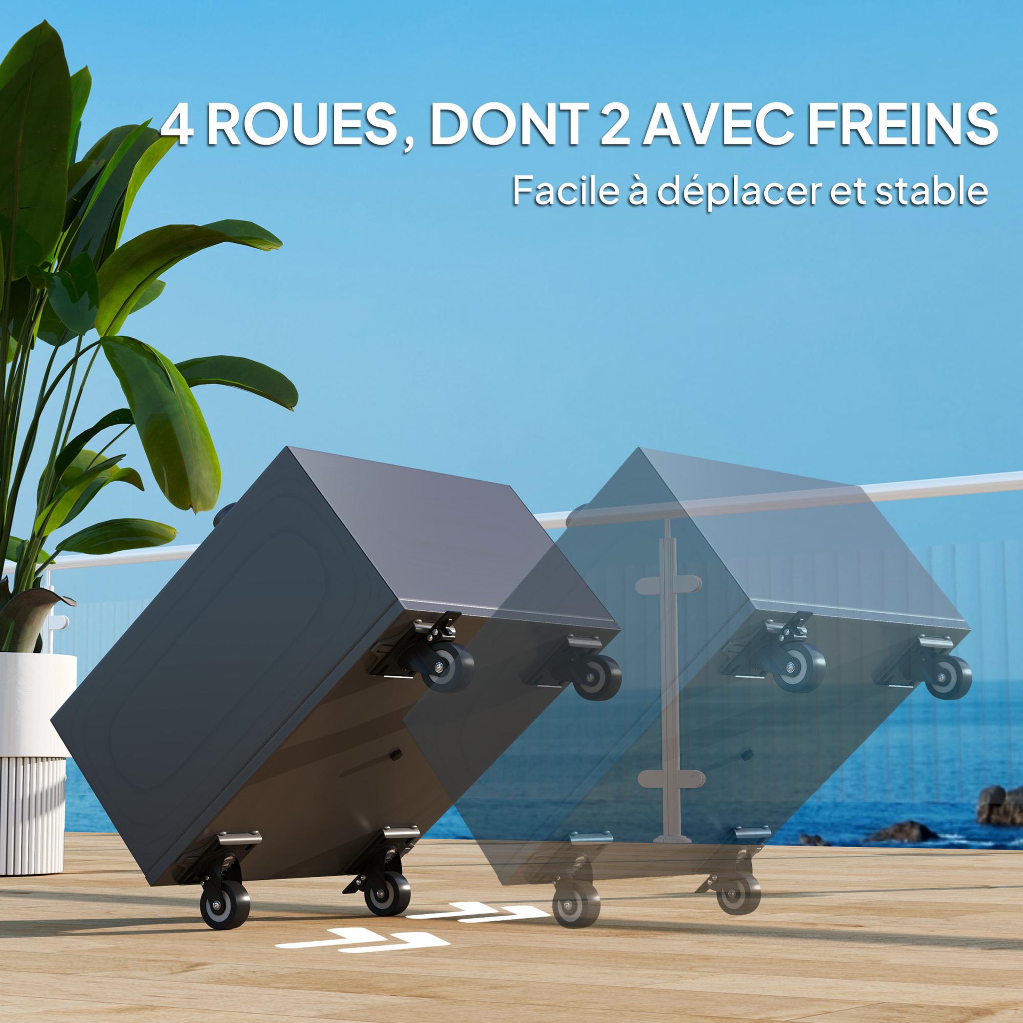 Voir la diapositive 6 : OUTSUNNY Pied de parasol carré jardinière 2 en 1 - 4 roues 2 freins - 50 x 50 x 46 cm - métal galvanisé gris