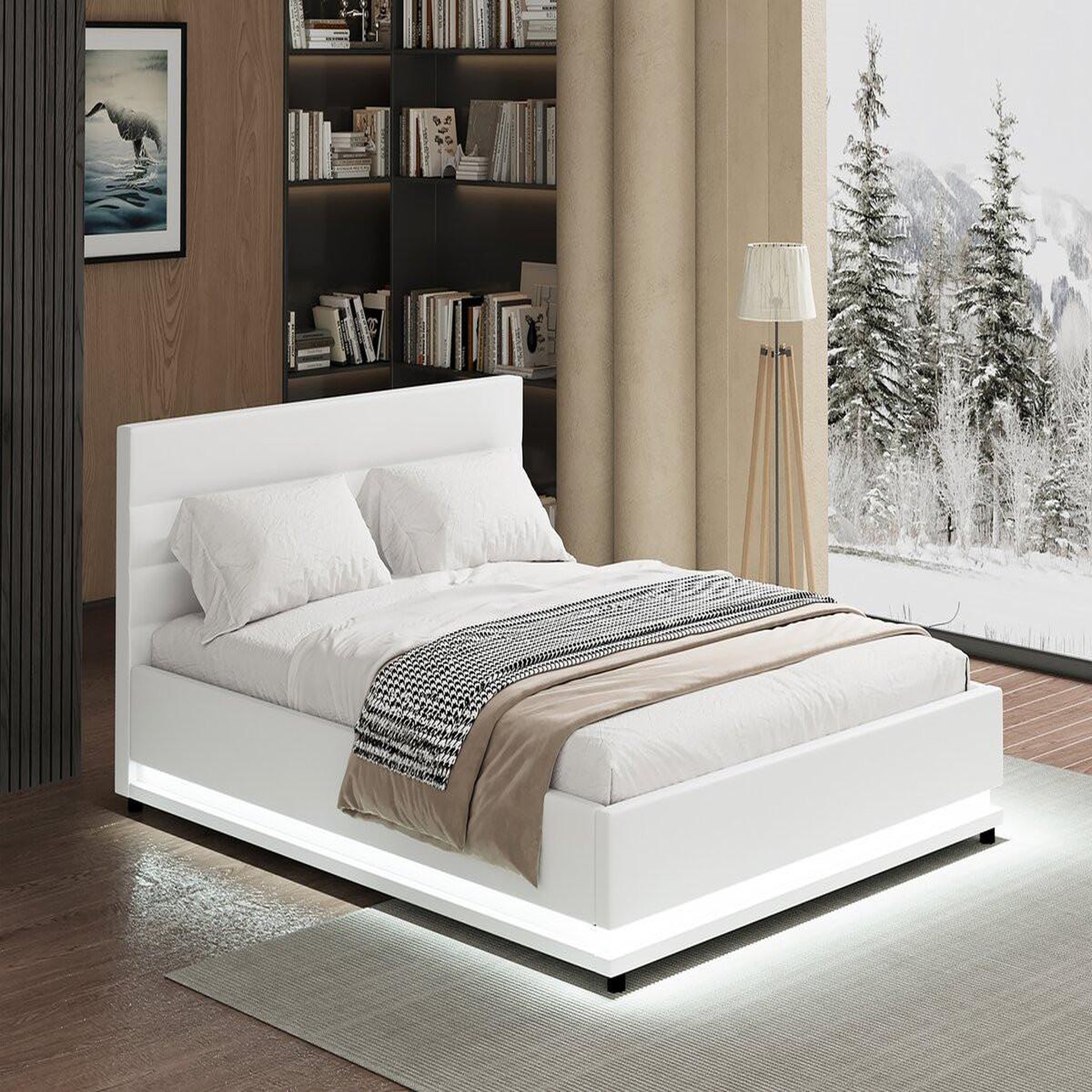Voir la diapositive 2 : Habitat et Jardin Lit led avec coffre  anastasia  - 160 x 200 cm - blanc