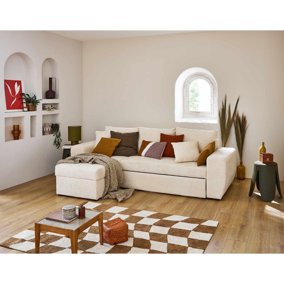 BEST MOBILIER Milan - canapé d'angle réversible 4 places - convertible avec coffre - en velours texturé