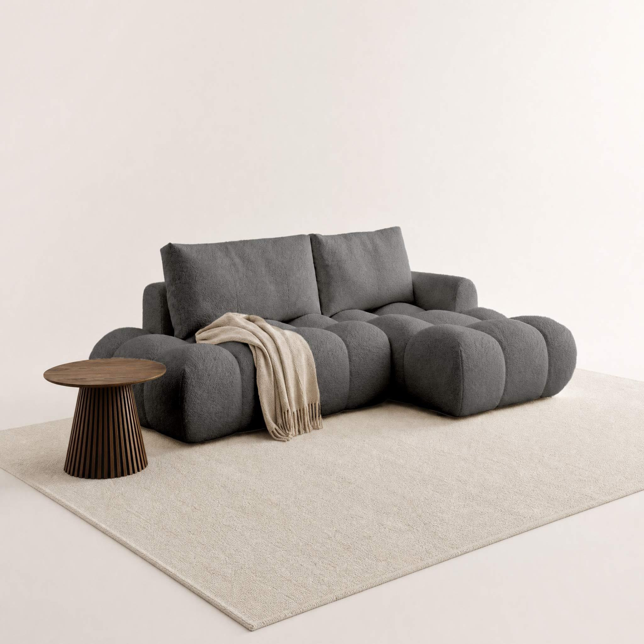 Voir la diapositive 2 : BEST MOBILIER Yulin - canapé d'angle ouvert droit 4 places convertible avec coffre en tissu bouclette