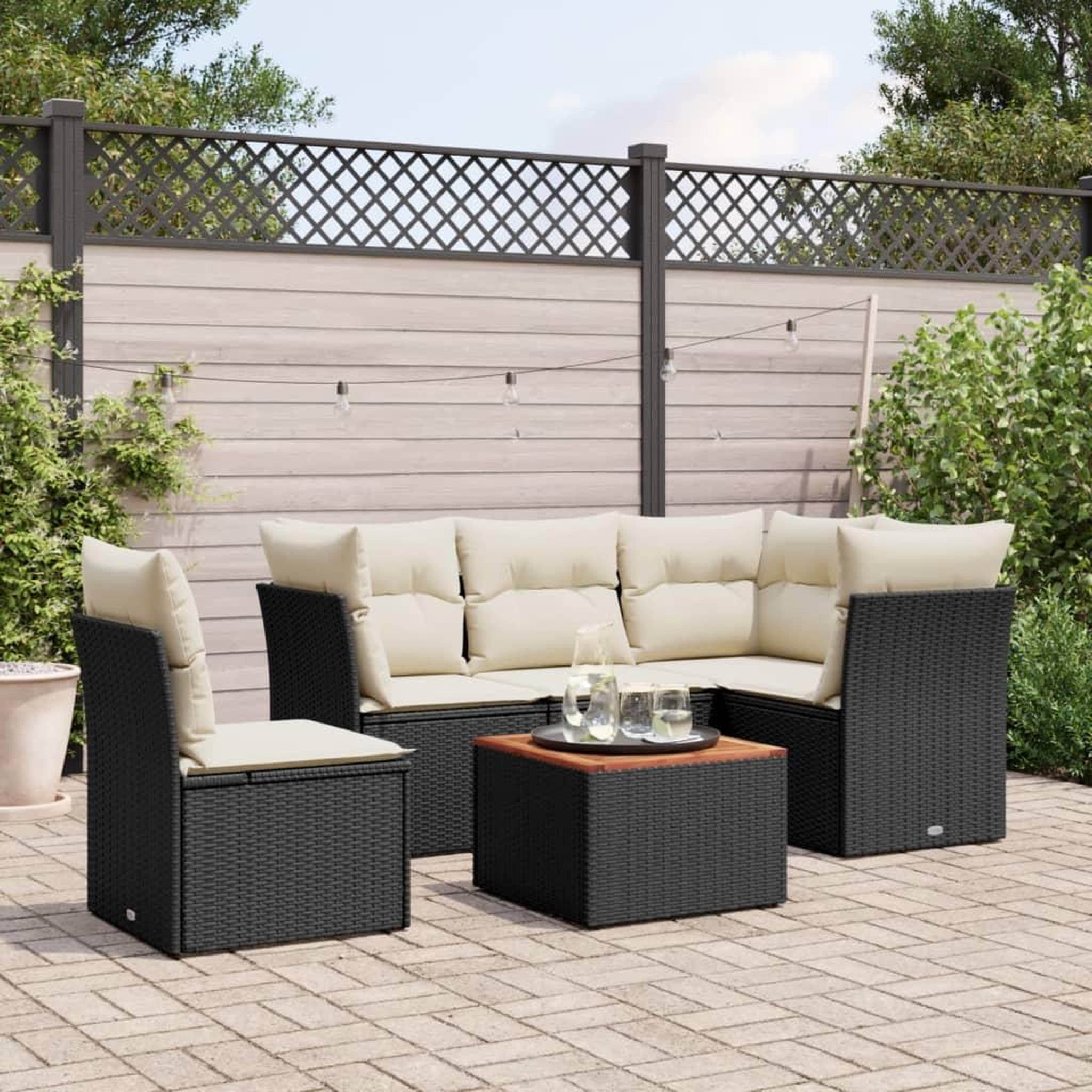 VIDAXL Salon de jardin 6 pcs avec coussins noir resine tressee