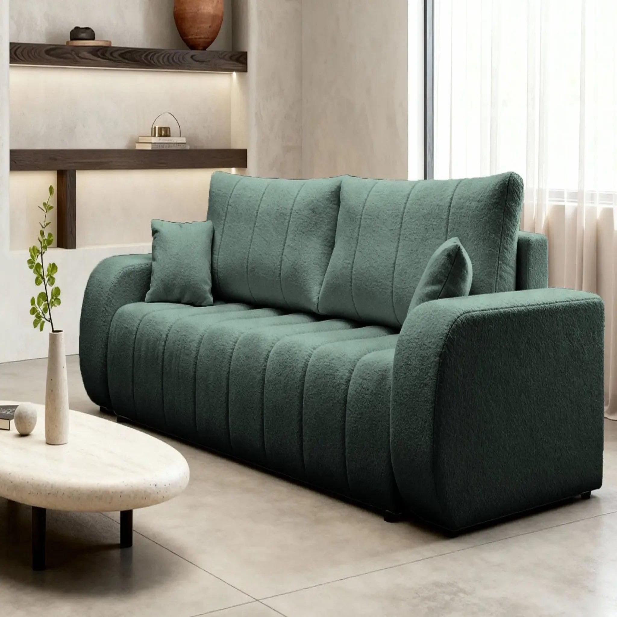 Voir la diapositive 4 : CASANOVA PARIS Celeste - canapé droit convertible tissu bouclette 3 places