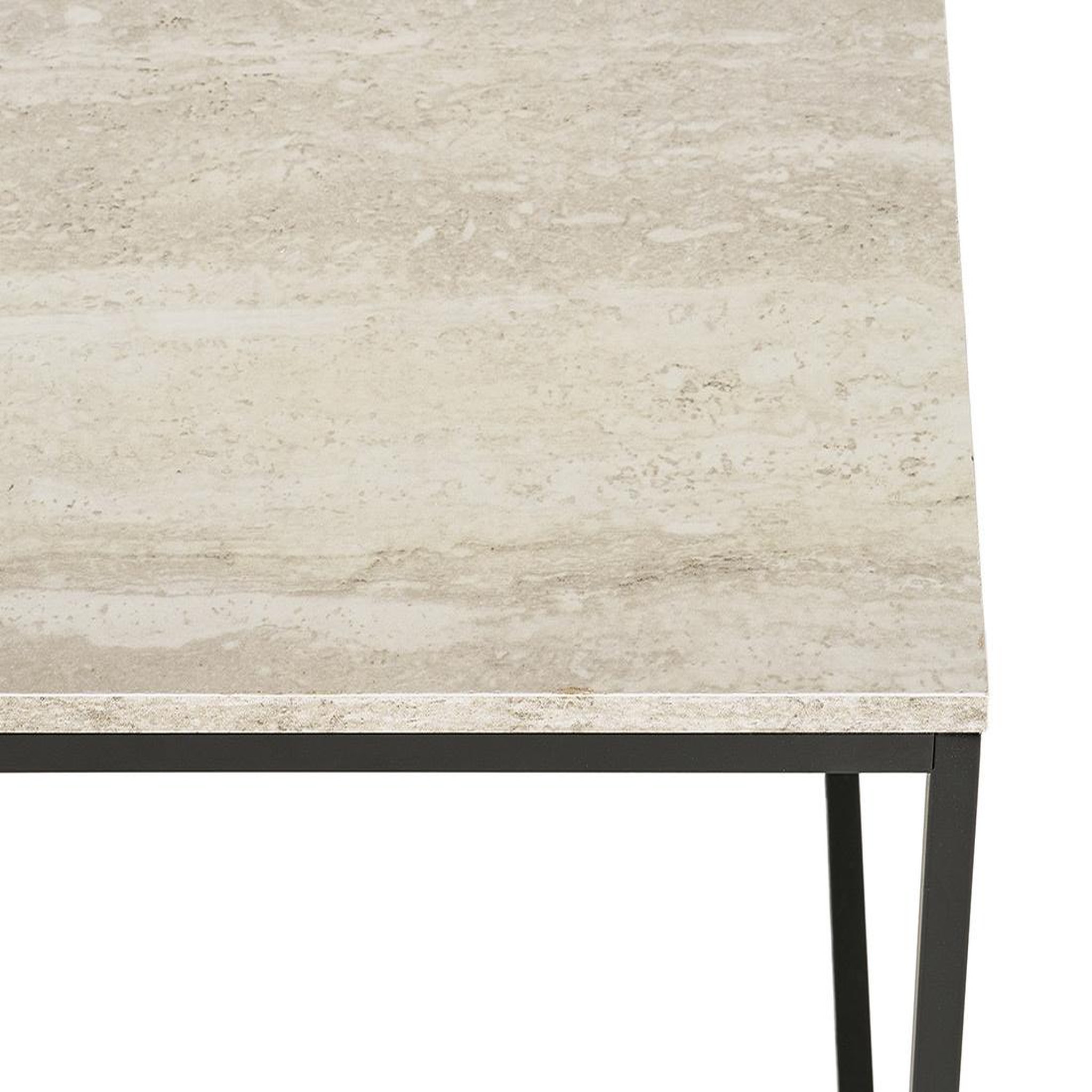 Voir la diapositive 4 : BEST MOBILIER Maya - table basse plateau effet travertin en fsc  100% - pieds en métal - 90 cm