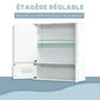 Voir la diapositive 6 : KLEANKIN Armoire murale de salle de bain avec miroir - armoire à glace - placard de rangement toilettes - 4 portes, étagère - verre MDF blanc