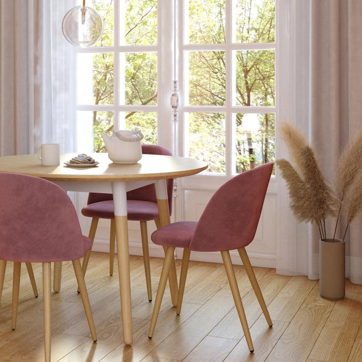 Rendez vous déco Lot de 2 chaises en velours rose et pieds en métal-Cozy