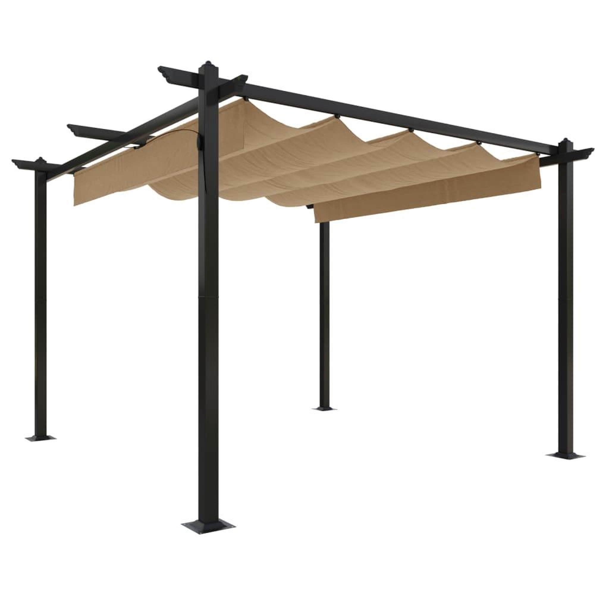 Voir la diapositive 2 : VIDAXL Tonnelle de jardin avec toit retractable 3x3 m Taupe