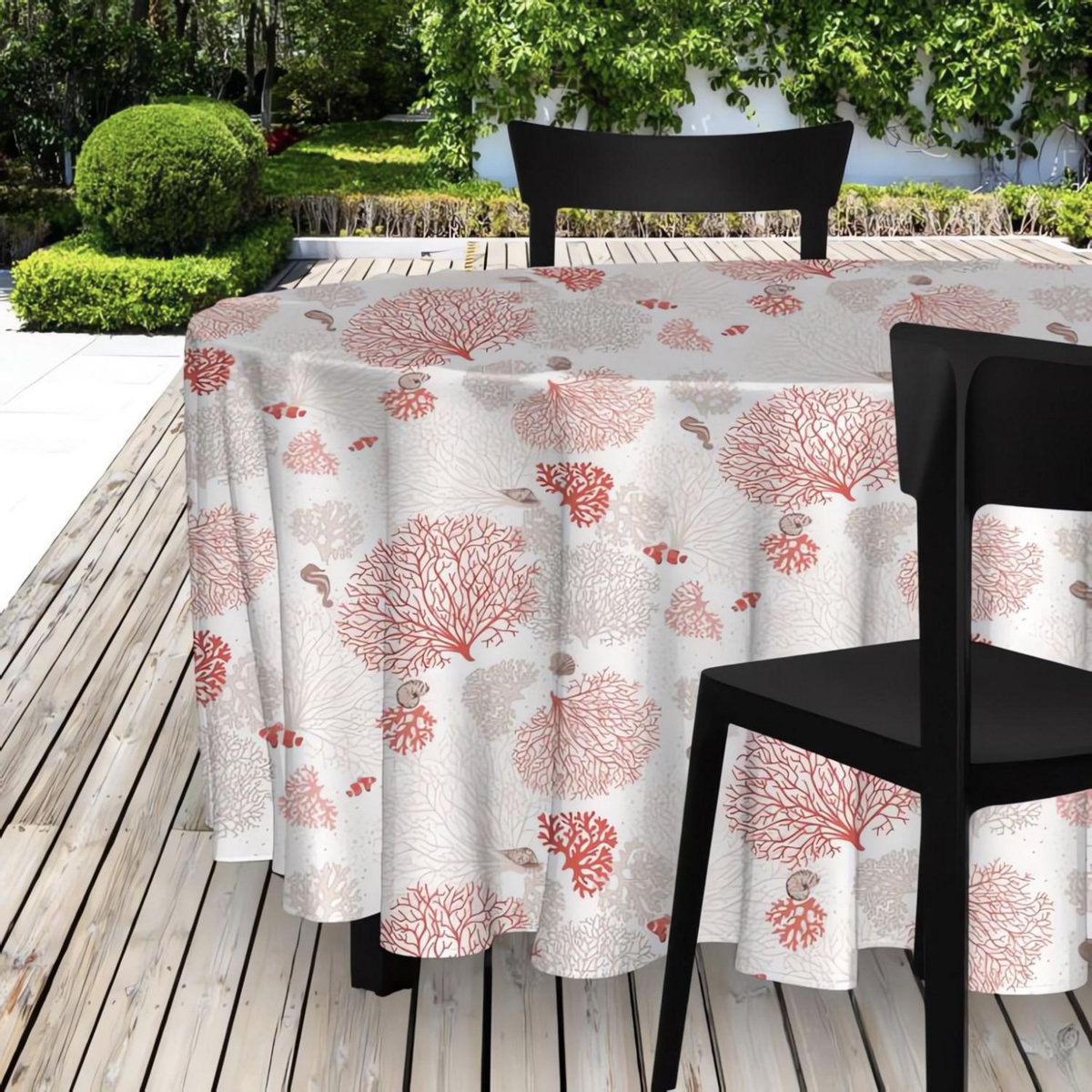 SOLEIL D'OCRE Nappe toile cirée ronde 160 cm CORAIL