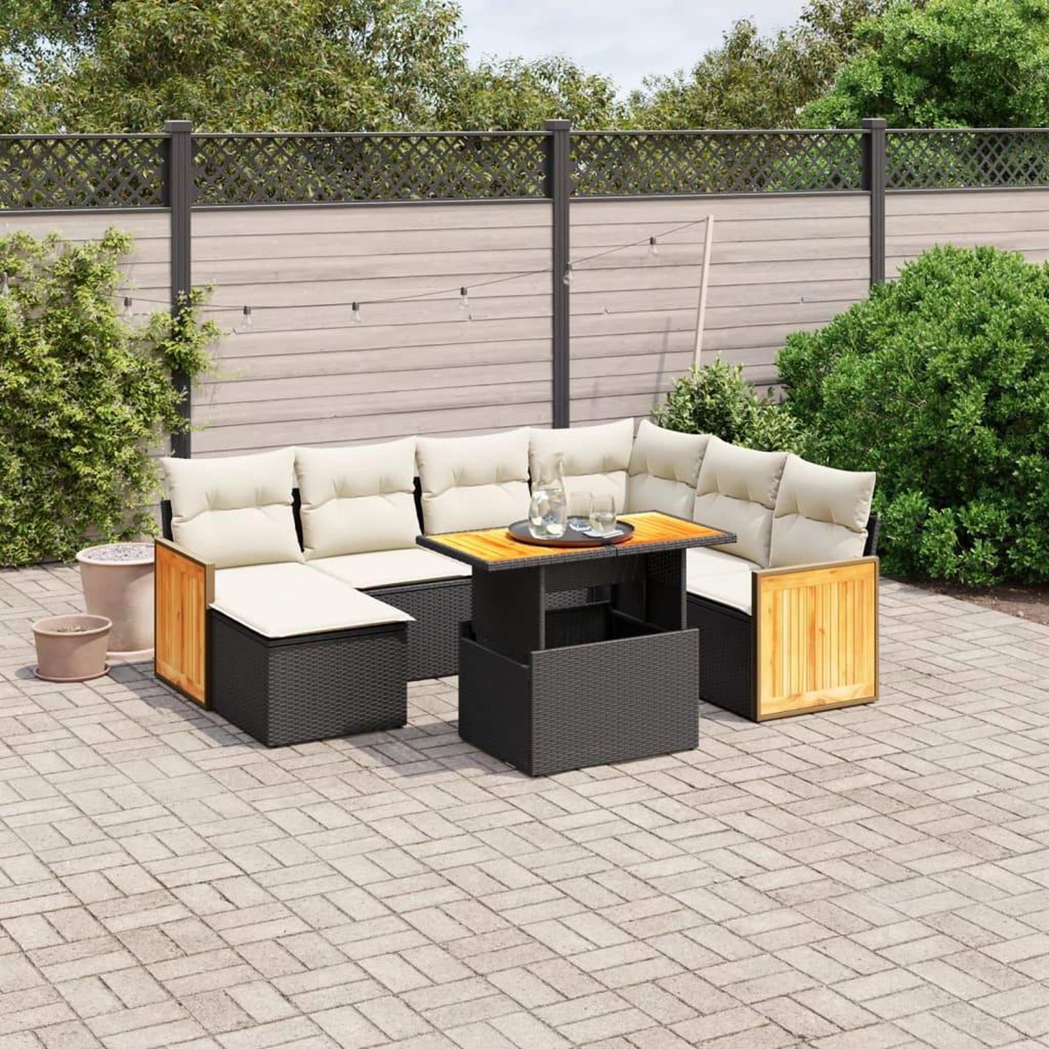 VIDAXL Salon de jardin 8 pcs avec coussins noir resine tressee