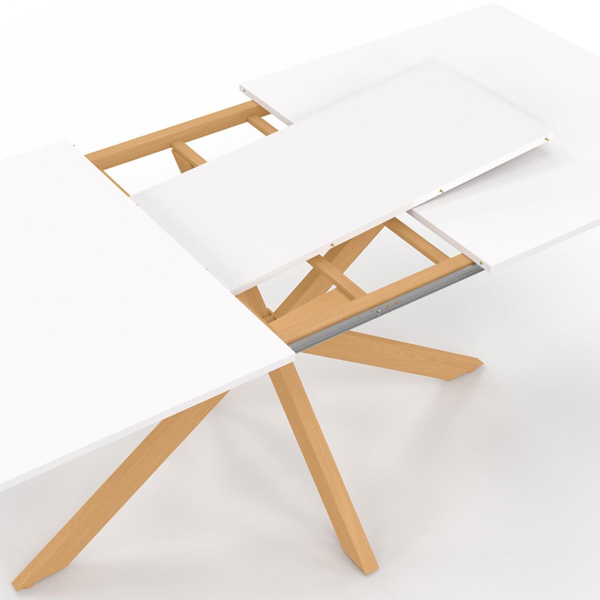 ID MARKET Table à manger extensible rectangle ALIX 6-10 personnes pied araignée bois et plateau blanc GISELE 160-200 cm