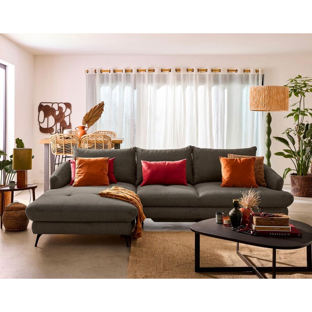 LISA DESIGN Ninon - canapé d'angle gauche 4 places convertible avec coffre en tissu texturé