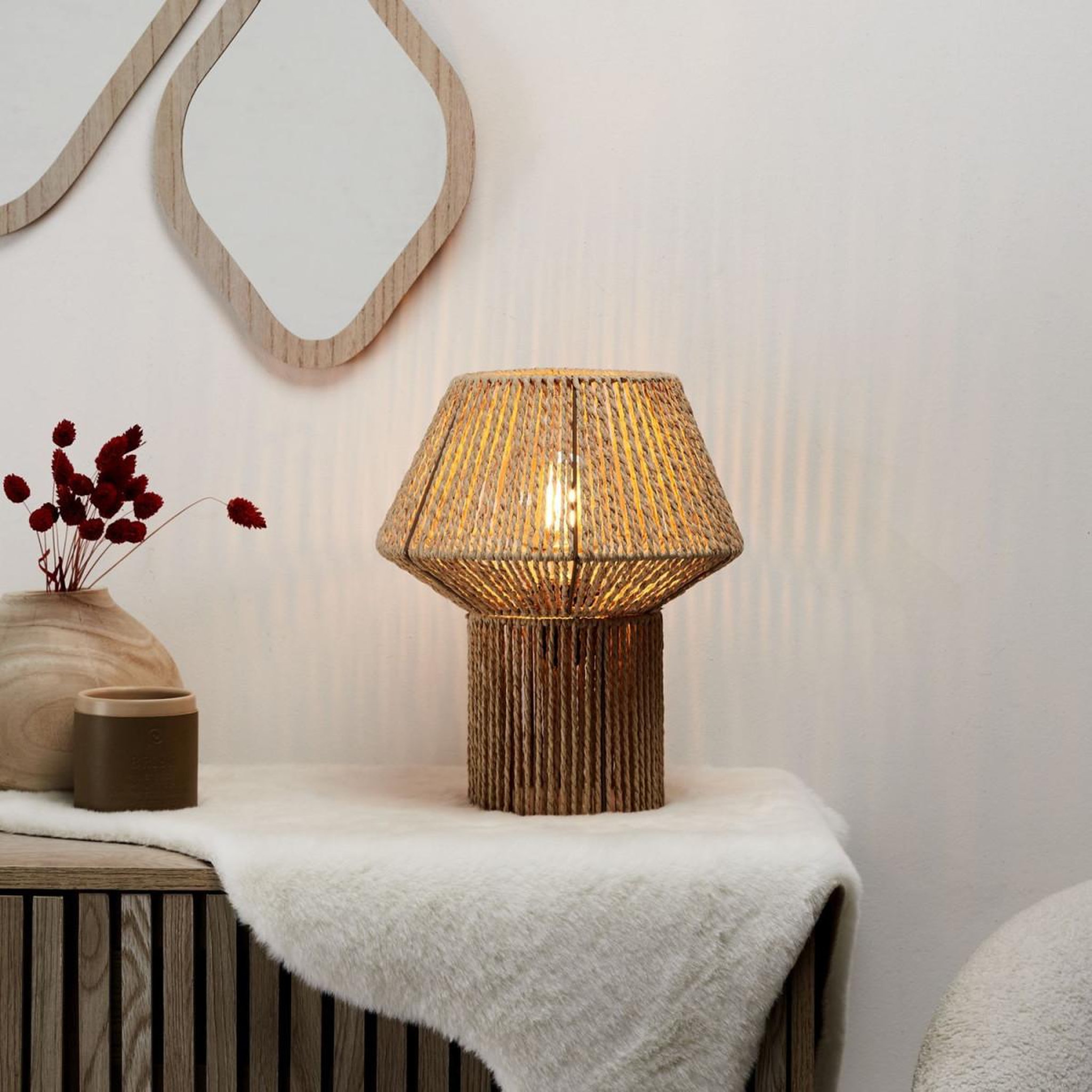 Voir la diapositive 5 : The Home Deco Factory Lampe à poser  corde tressée  33cm naturel