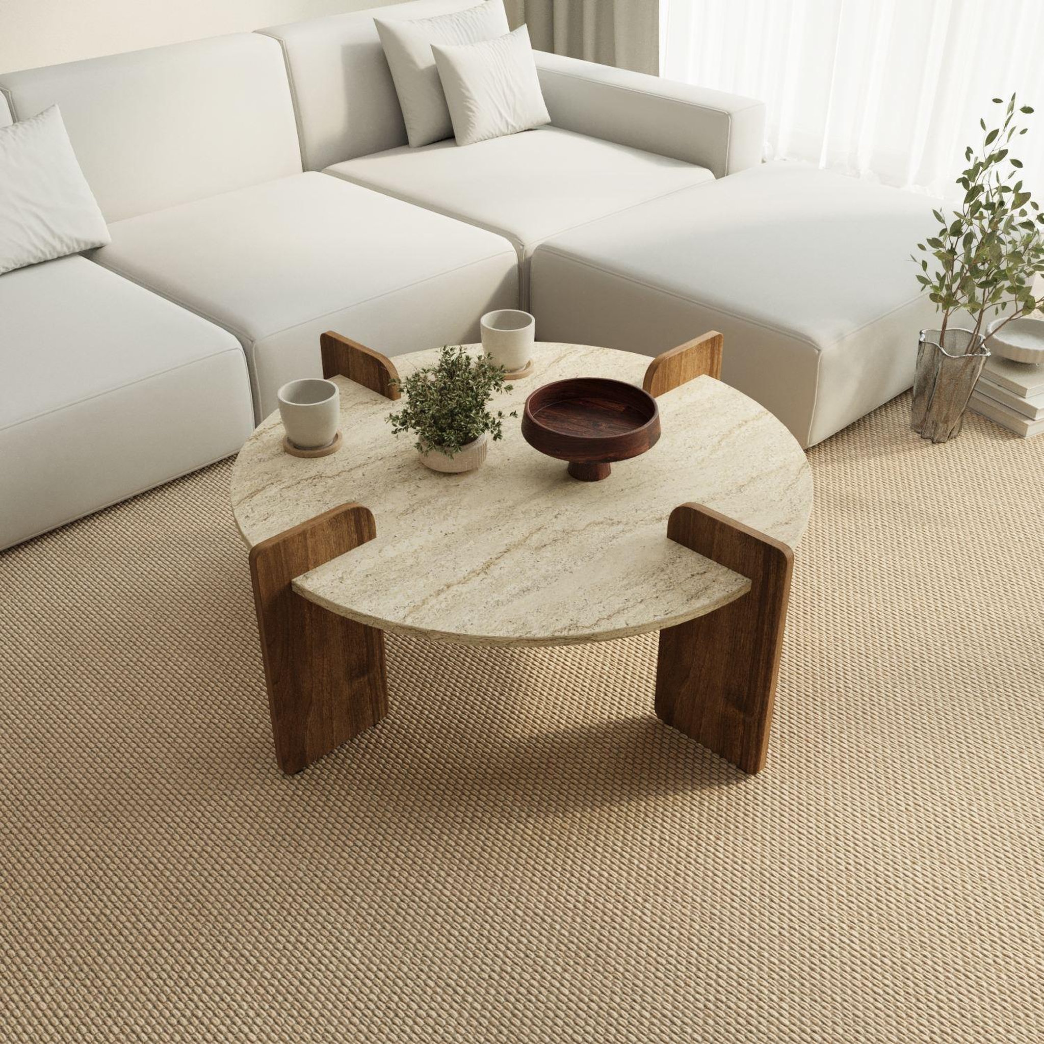 Voir la diapositive 2 : Habitat et Jardin Table basse en bois  avoure  - 90 x 90 x 35 cm - travertin