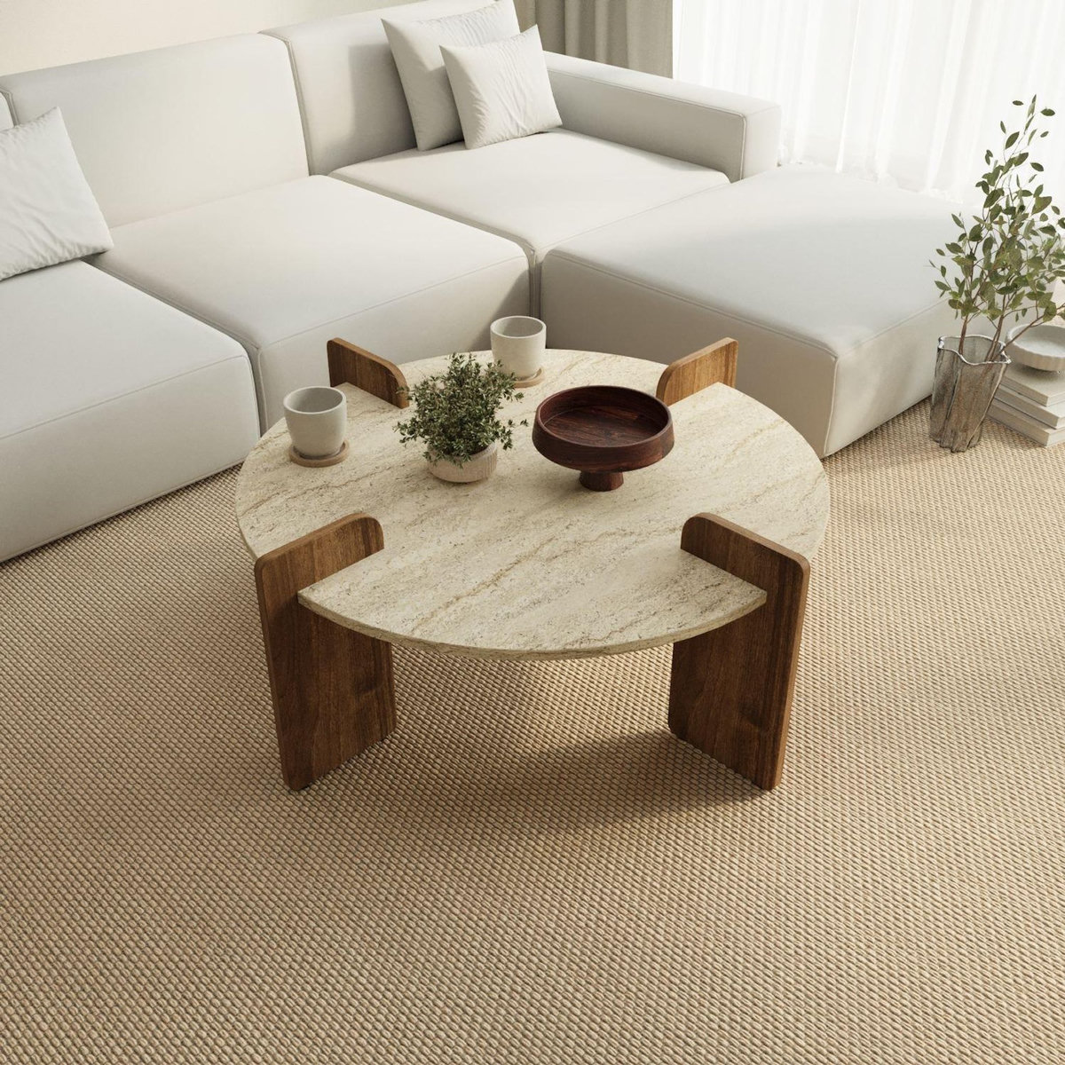 Habitat et Jardin Table basse en bois  Avoure  - 90 x 90 x 35 cm - Travertin