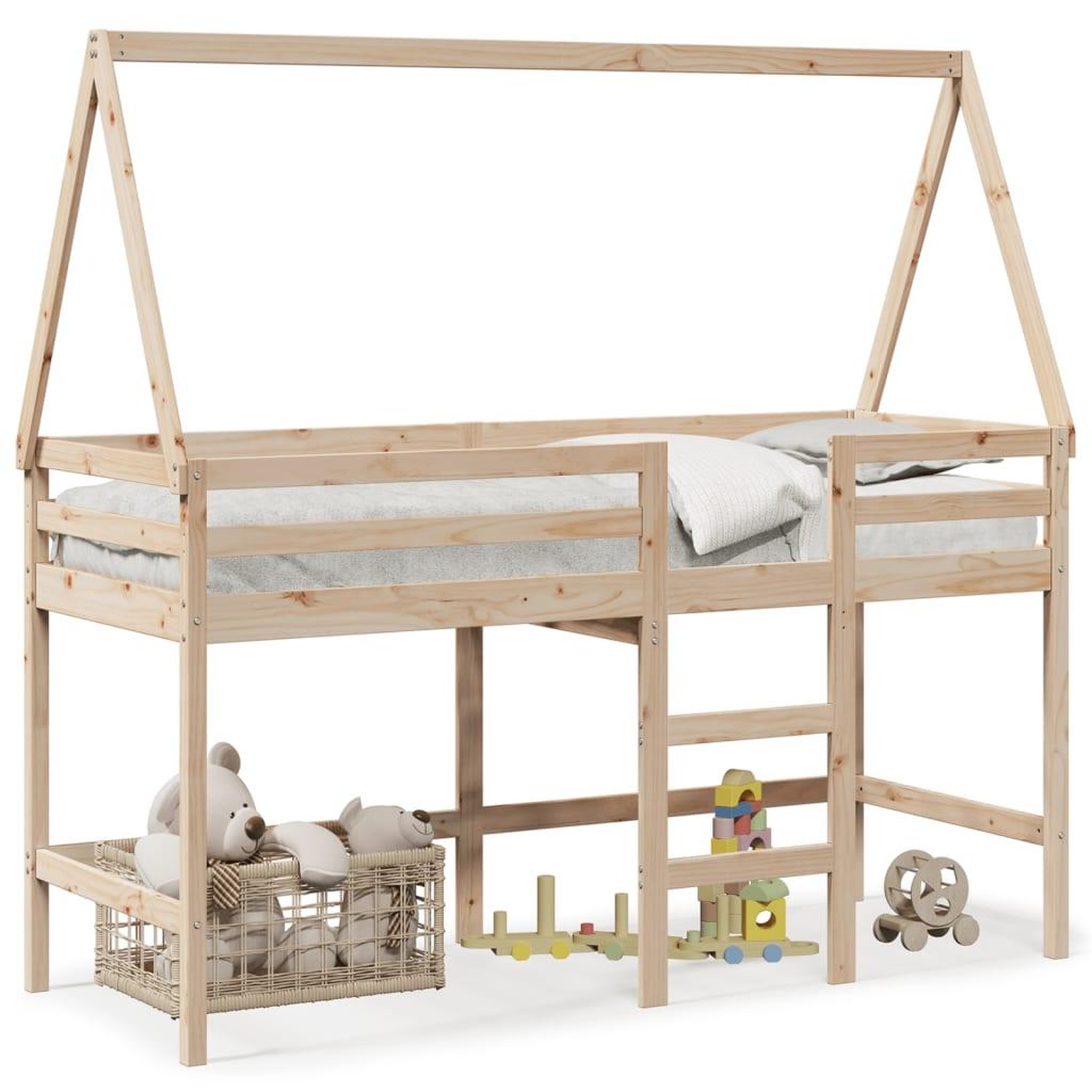 Voir la diapositive 2 : VIDAXL Lit superpose avec echelle et toit sans matelas 90x200 cm