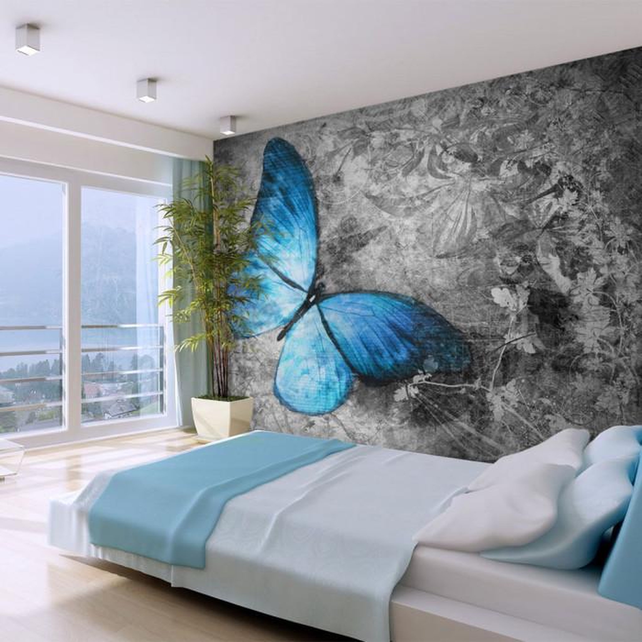 Paris Prix Papier Peint  Blue Butterfly. Coloris disponibles : Multicolore
