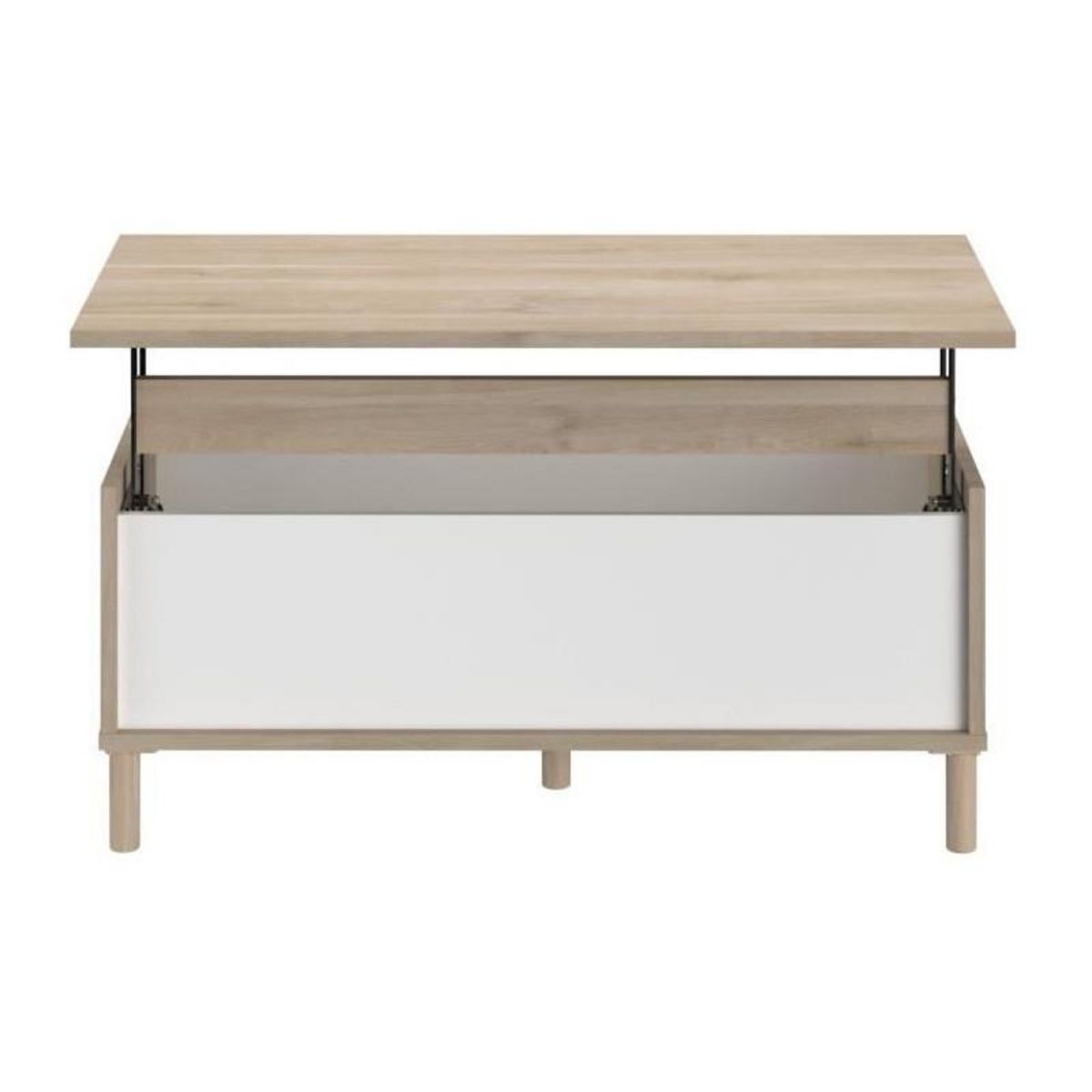 PARISOT Table basse - Rectangulaire - Décor blanc / Chene - Dessus relevable - 4 pieds - 100,8 x 43,6 x 50 cm