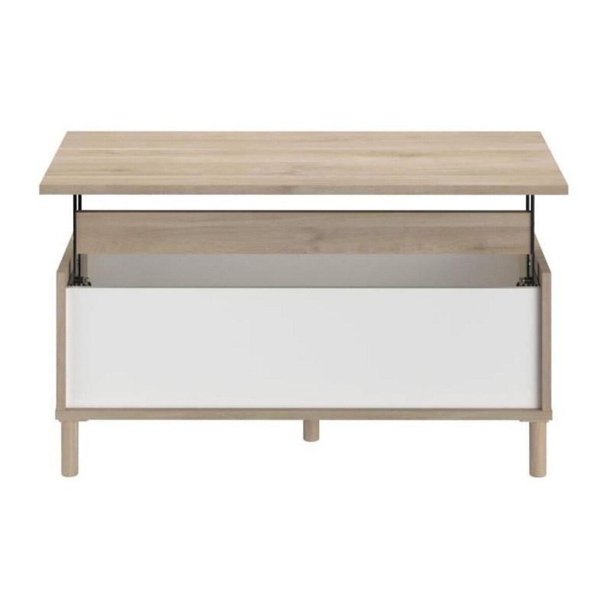 PARISOT Table basse - Rectangulaire - Décor blanc / Chene - Dessus relevable - 4 pieds - 100,8 x 43,6 x 50 cm