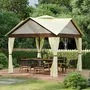 OUTSUNNY Pavillon de jardin style colonial - barnum double toit, 4 fenêtres, rideaux - dim. 3,5L x 3,5l x 3,33H m - métal noir polyester marron beige