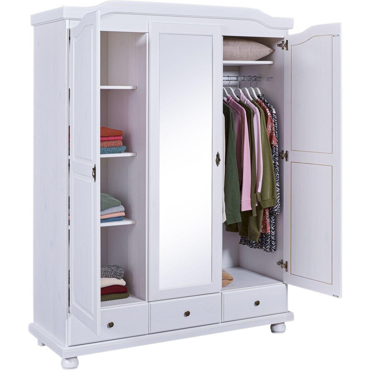 Armoire rustique en pin massif 3 portes  3 tiroirs L104cm BASTIAN