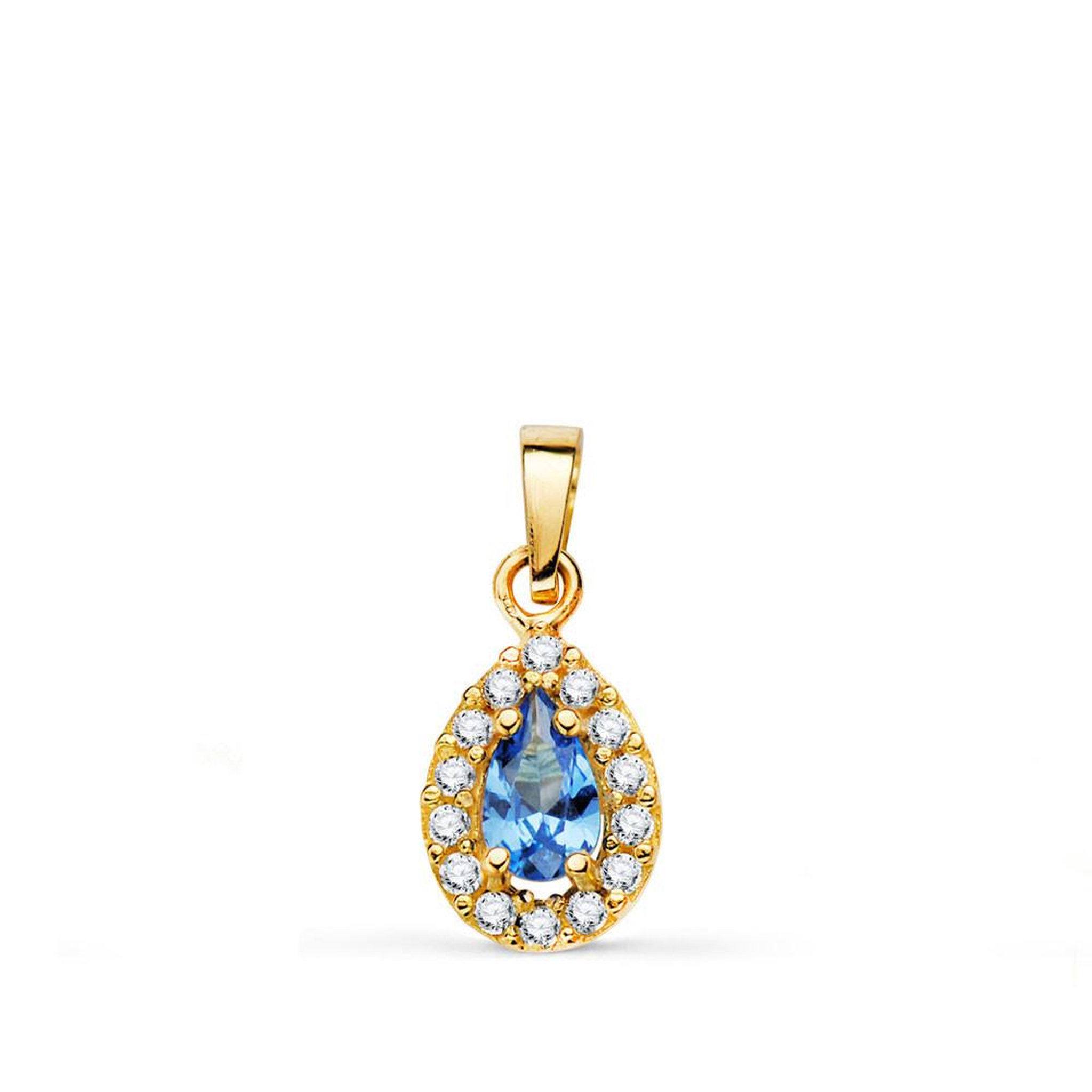 L'ATELIER D'AZUR Pendentif Or 18 Carats 750 Jaune et Zirconiums - Motif Goutte - Chaine Offerte