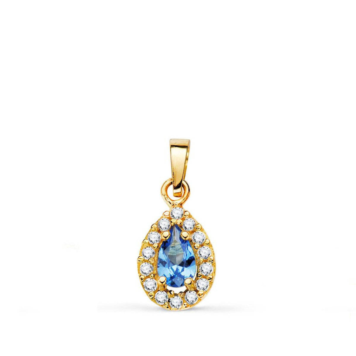 L'ATELIER D'AZUR Pendentif Or 18 Carats 750 Jaune et Zirconiums - Motif Goutte - Chaine Offerte