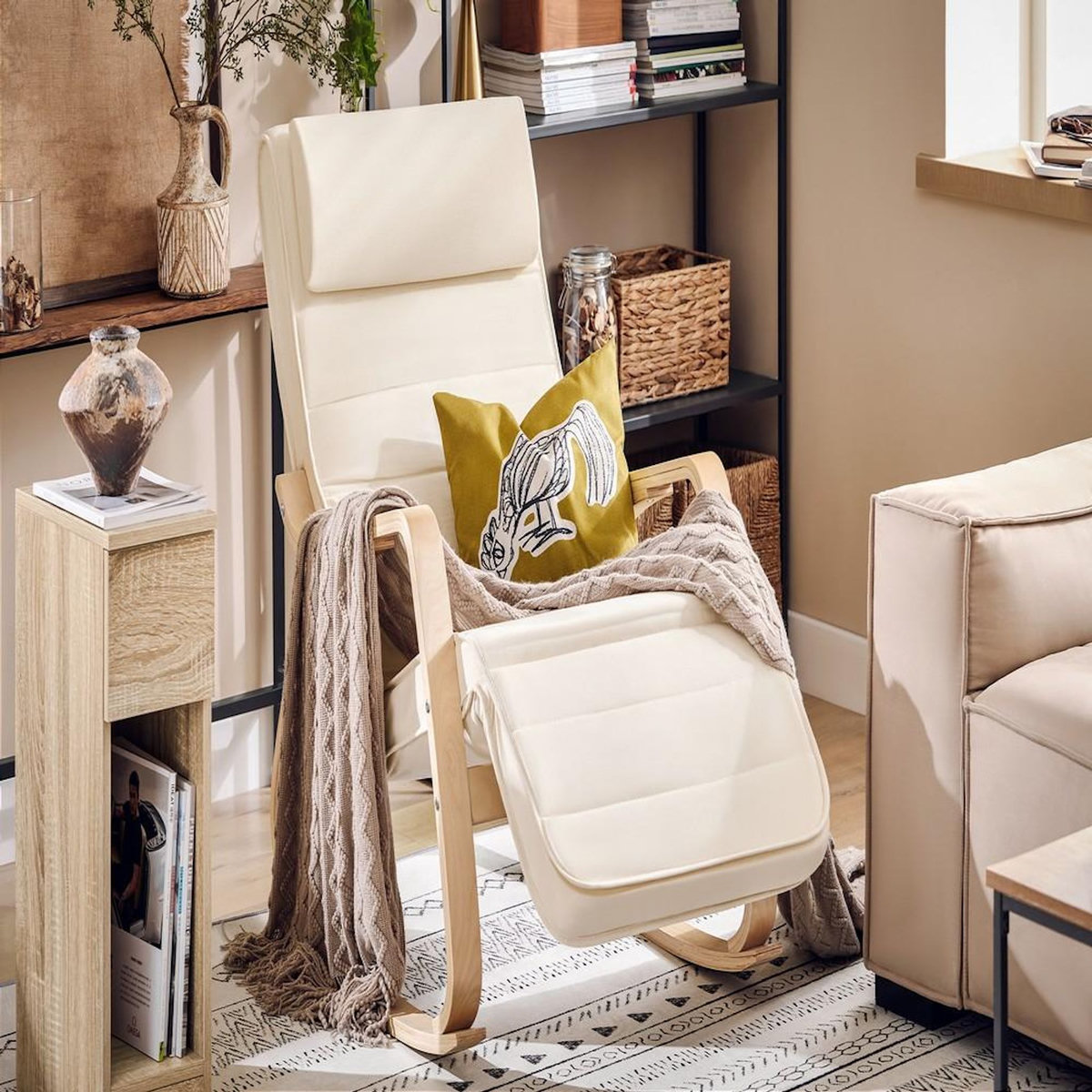 SOBUY SoBuy - Fauteuil À Bascule avec repose-pieds et appui-tête réglables - Nordique - FST16